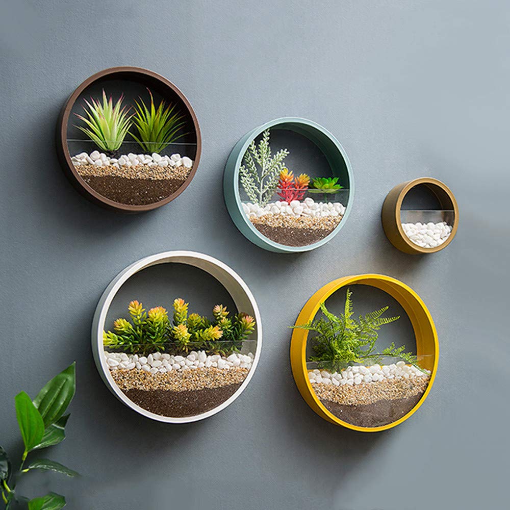 Bronze Basket Planter Round Metal Vase Retro Wall Planter Hanging Air Plant Holder Vintage Flower Pot Succulent Cactus Container Geometric Plant Holder Iron Round Wall Planter Circle Planter (Mixed)