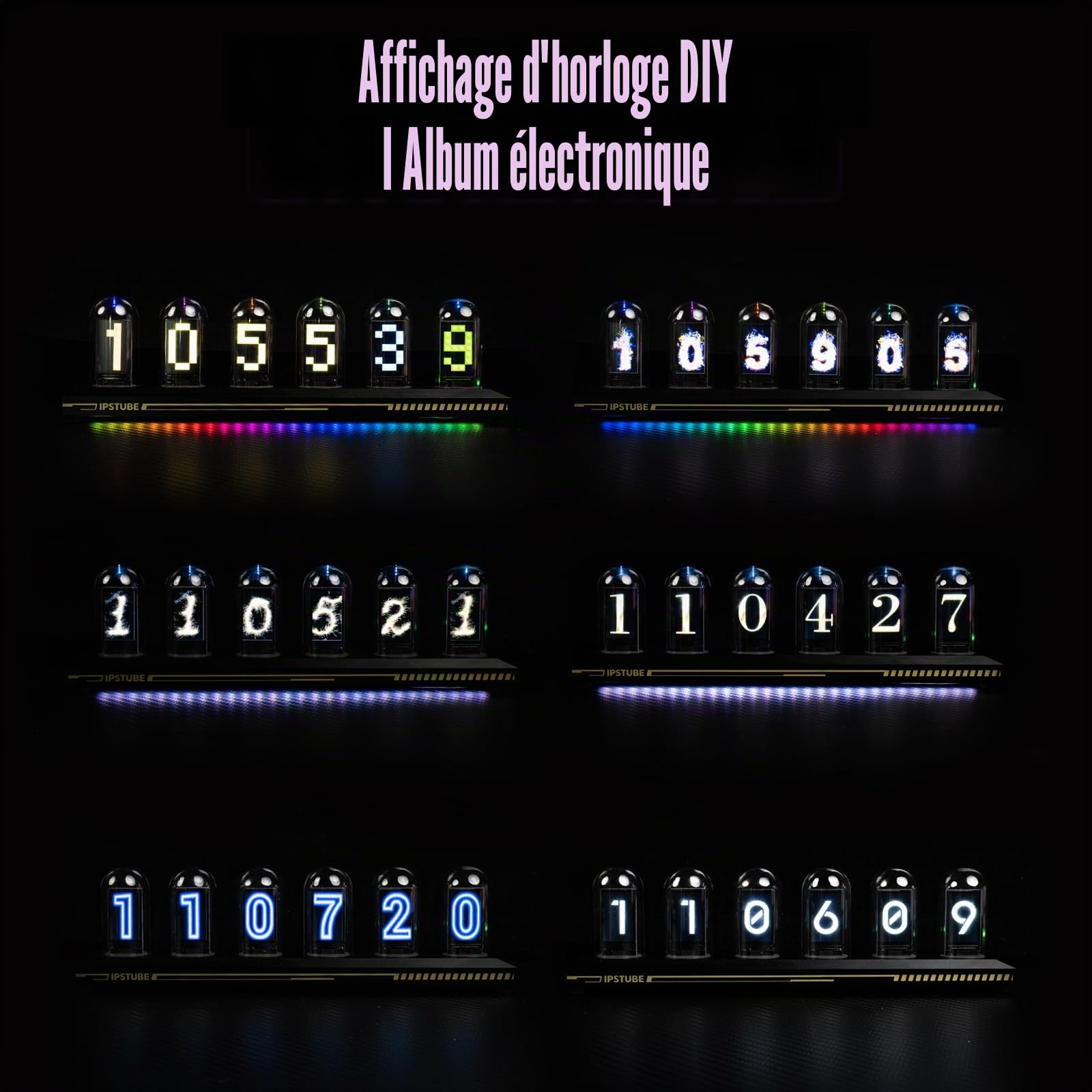 Horloge Nixie Tube LED RGB - 6 Tubes IPS Personnalisables, Horloge Digitale Murale avec Calendrier Numérique et Météo, Réveil Connecté WiFi, Cadeau High-Tech Décoration Bureau Chambre