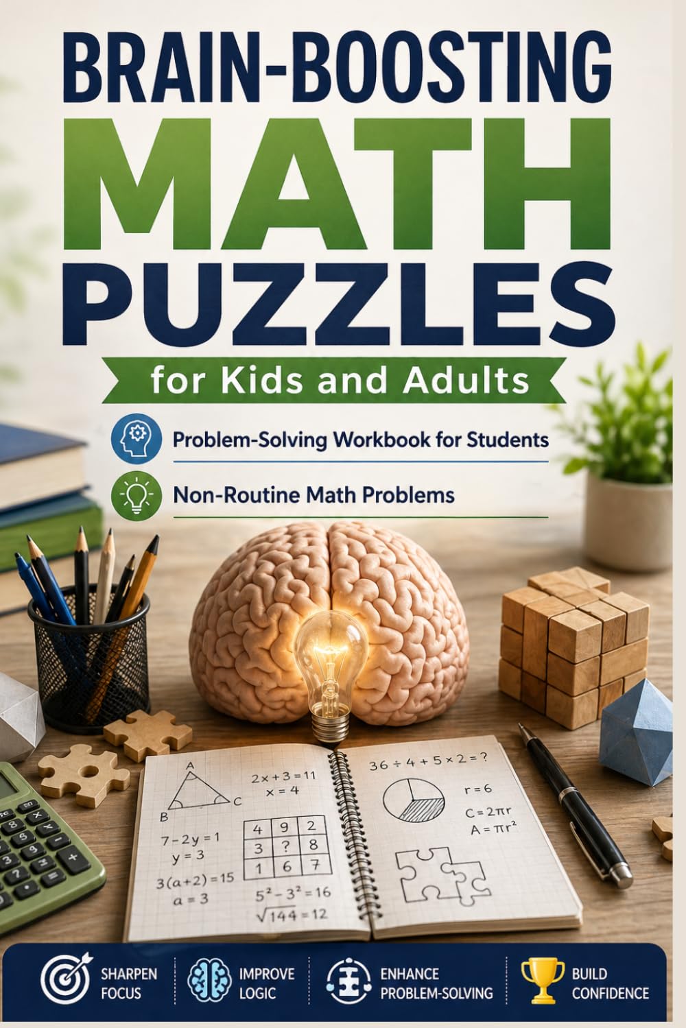 Brain-Boosting Math Puzzles for All Ages: Fun, Engaging & Challenging Problems to Improve Logic, Focus and Problem-Solving Skills (fun math challenges for kids teens adults)
