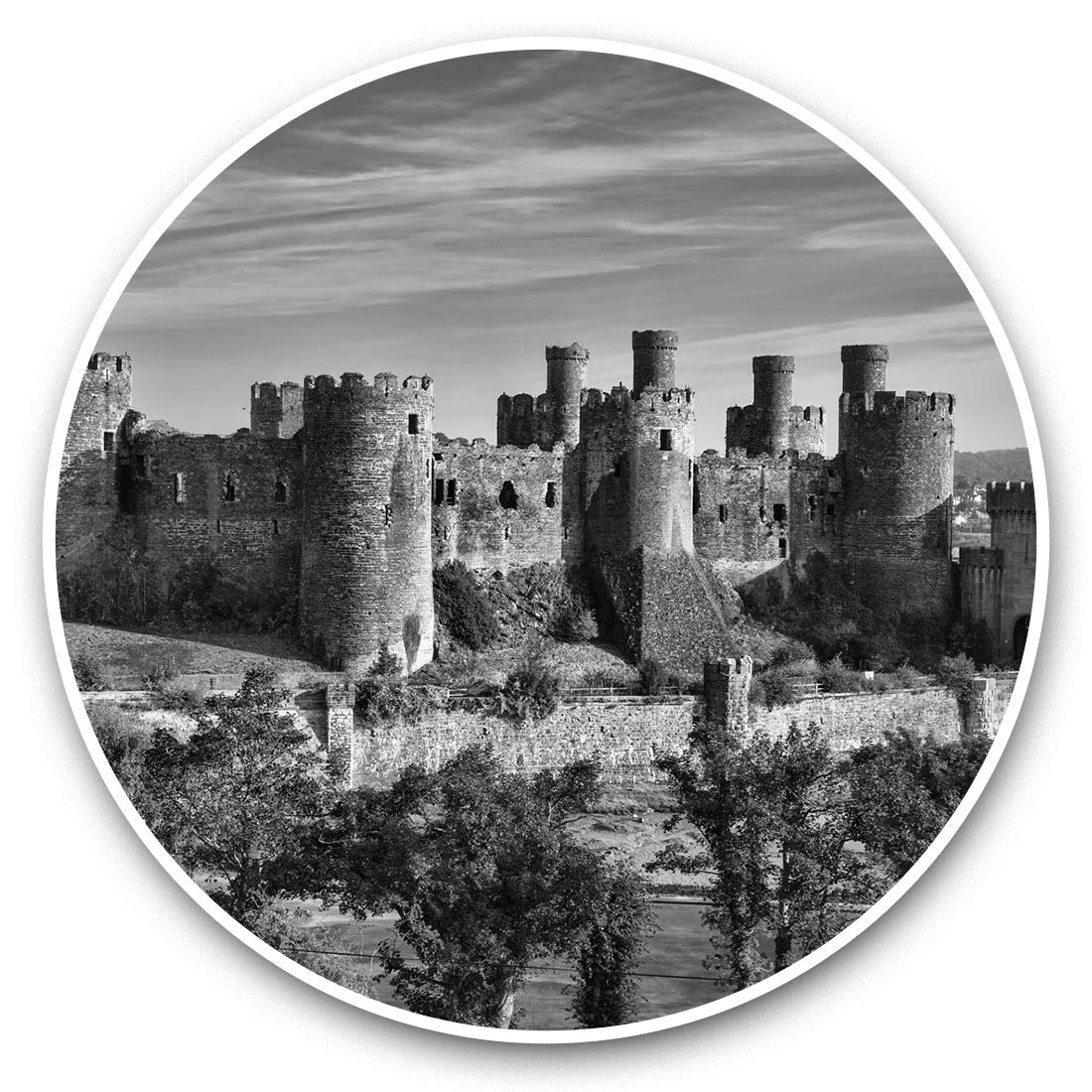 Destination Vinyl Ltd Bw Welsh Conwy Castle Wales 37293 Awesome Vinyl Stickers (Set Of 2) 7.5Cm (Bw) - Welsh Conwy Castle Wales Fun Decals For Laptops,Tablets,Luggage,Scrap Booking,Fridges #37293