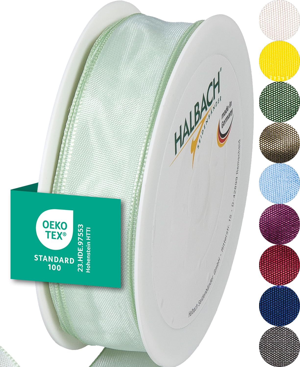 Halbach Seidenbänder Premium Geschenkband mit Drahtkante | Breite 25mm Länge 25m | Öko-Tex 100 zertifiziertes Schleifenband | Taftband Made in Germany, Farbe: light mint