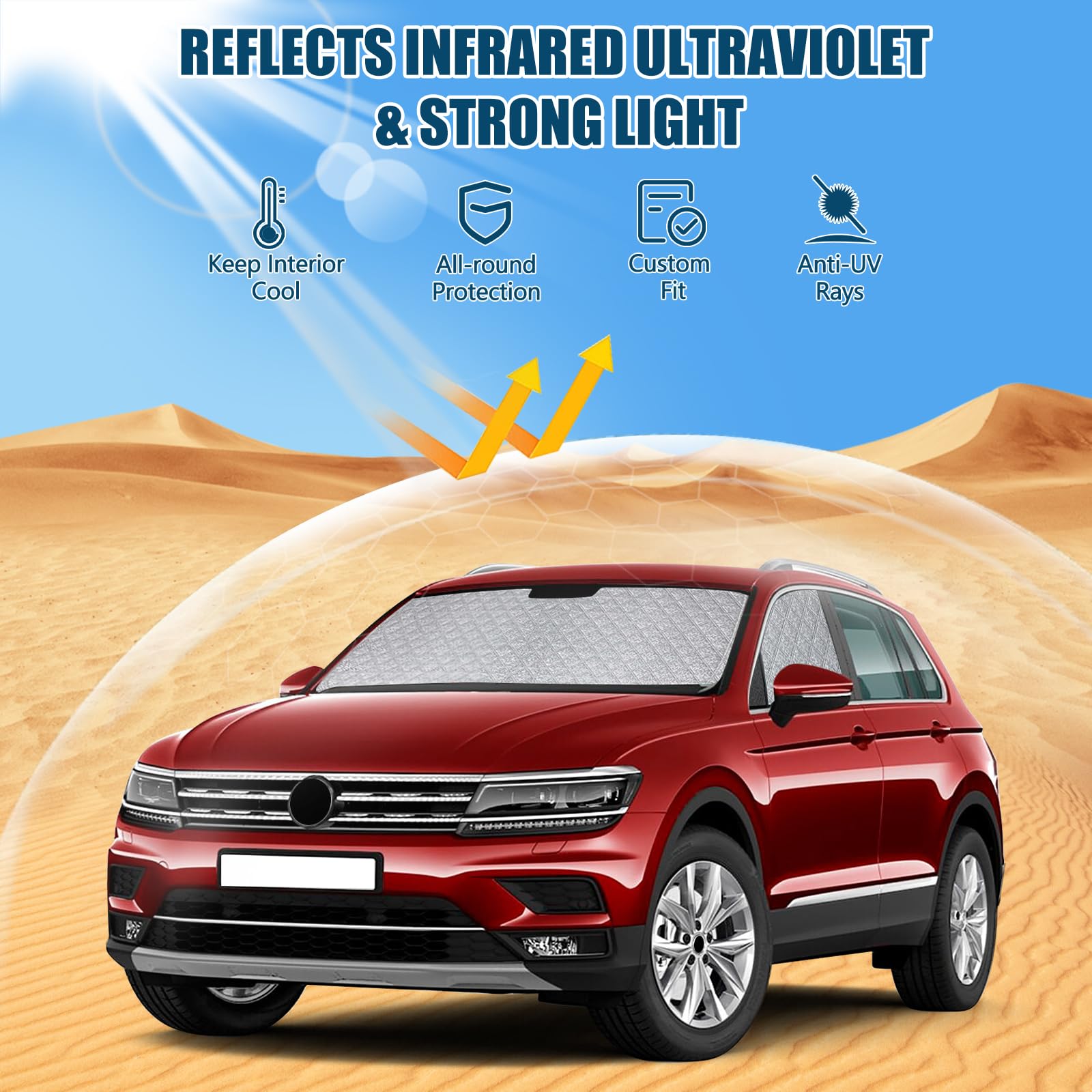 3PCS Sonnenschutz Auto Frontscheibe für 2017-2024 VW Tiguan SWB