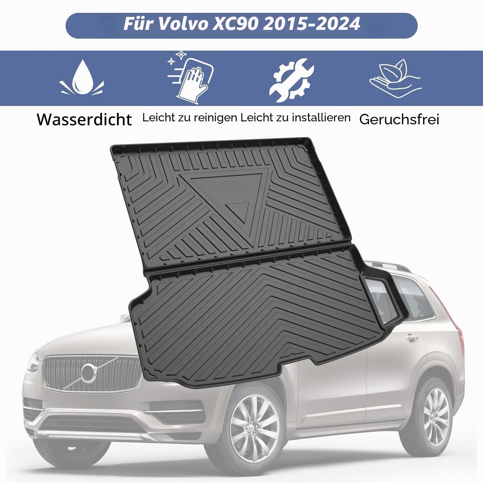 PSLER Auto Allwetter Wasserdicht Protector Pad Hinten Cargo Liner Trunk Kofferraummatte für XC90 2015 2016 2017 2018 2019 2020 2021 2022 2023 2024