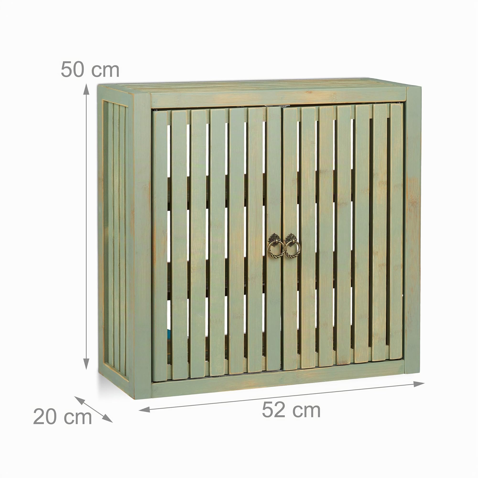 Relaxdays Pensile Bagno Vintage, bambù, 2 Ante, Chiusura Magnetica, 2 Ripiani, Bagno e Cucina, HLP 50 x 52 x 20cm,Grigio