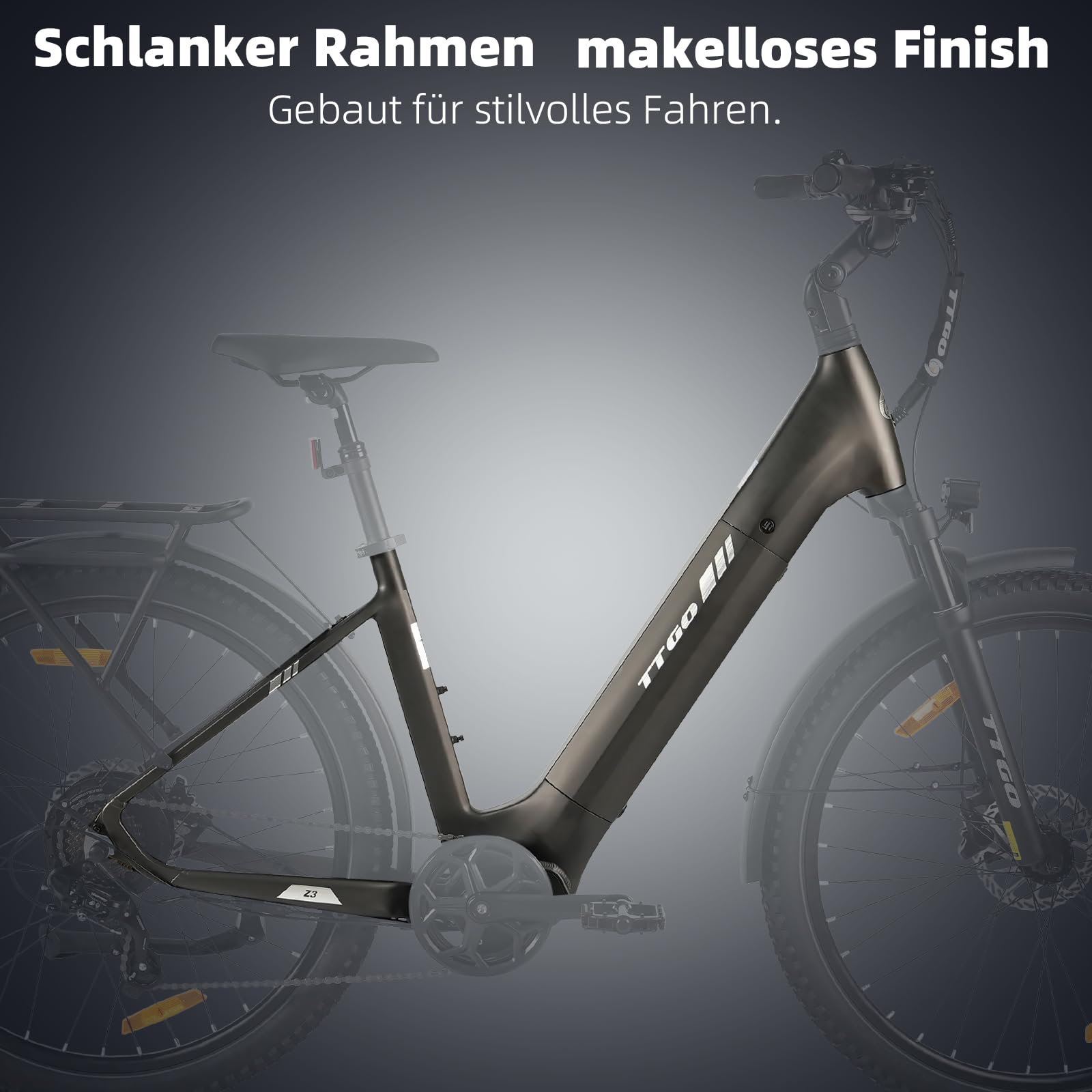 ttgo Vélo électrique Z3 27,5", pour homme et femme, Pedelec avec batterie 48 V 15 Ah, portée jusqu'à 120 km, moteur arrière 250 W 70 Nm, Shimano 7 vitesses, freins à disque hydrauliques StVZO, cadre