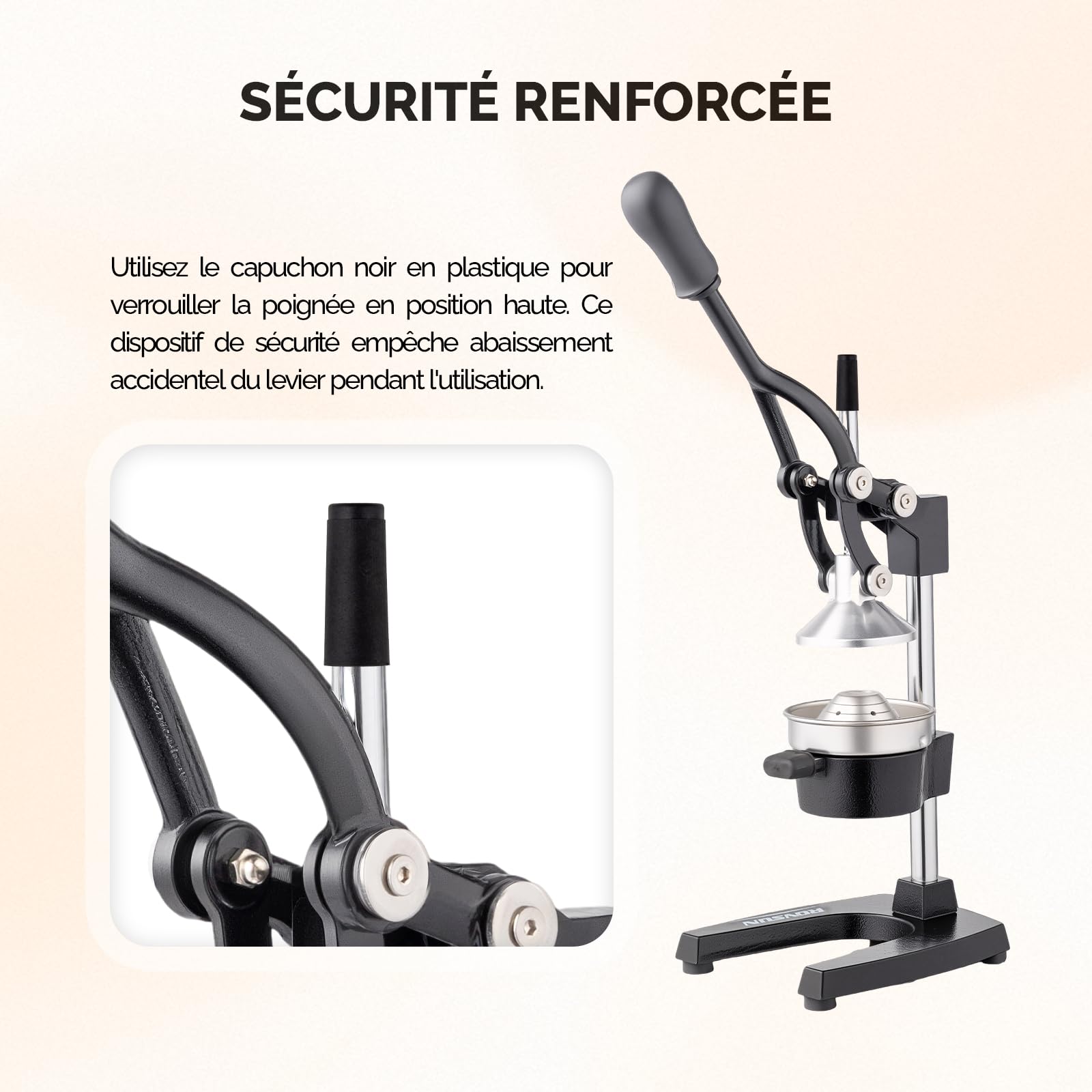Bonnlo Presse Agrumes Manuel, presse fruit manuel, en Acier Inoxydable, Alimentaire Broyeur Jus, Orange Limon Citron Pommes Grenade, Noir