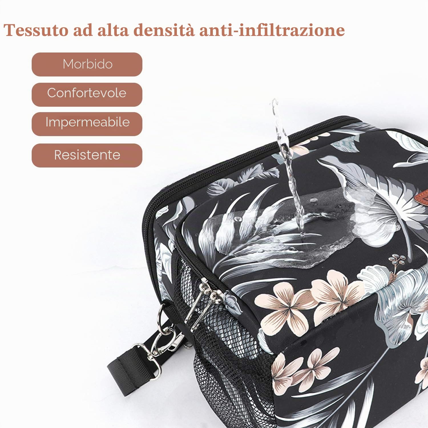 FANDARE Moda Borsa Termica Isolante Pranzo al Sacco Borsa da Picnic Borsa frigo Acquisti Auto Borsa a tracolla per Campeggio Nautica Spiaggia Pesca Scuola Lavoro Lunch Bag Poliestere Nero C
