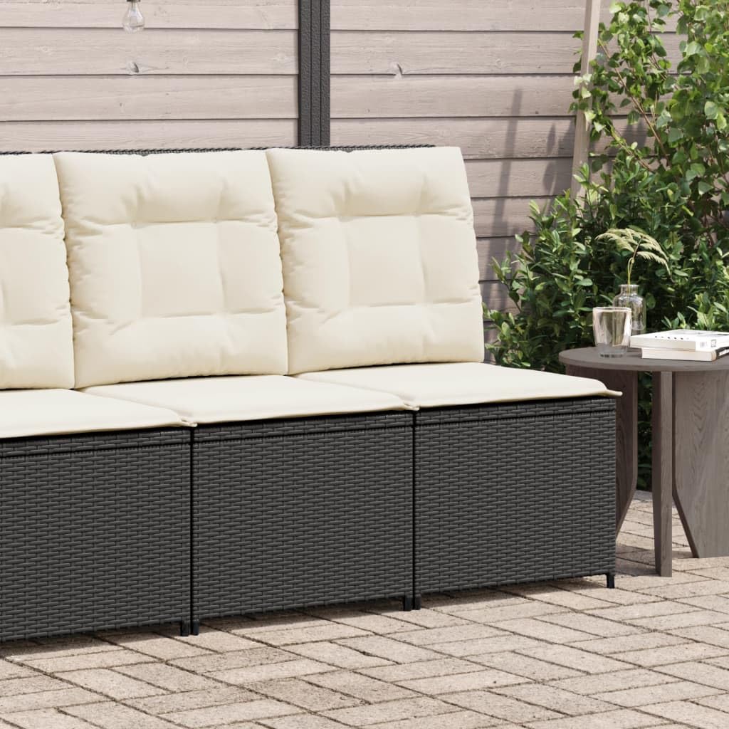 Poltrona da giardino con funzione reclinabile, in rattan nero, regolabile, resistente alle intemperie, portata 110 kg, cuscino incluso, per giardino, terrazza e balcone