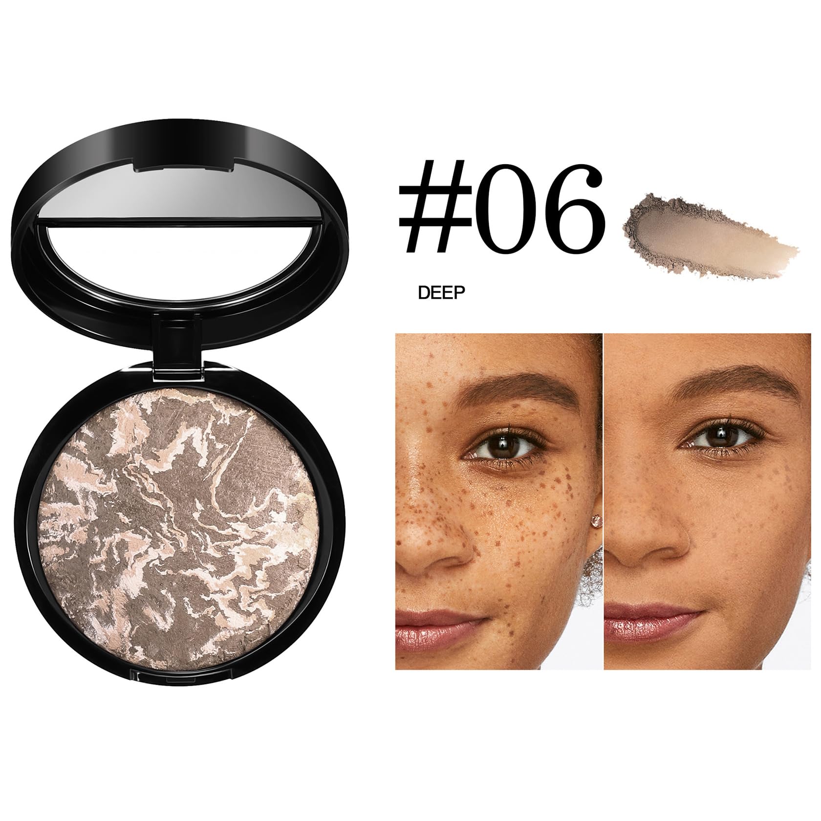 Pressed Powder Foundation with Built-In Mirror & Marbled Texture - Image 2