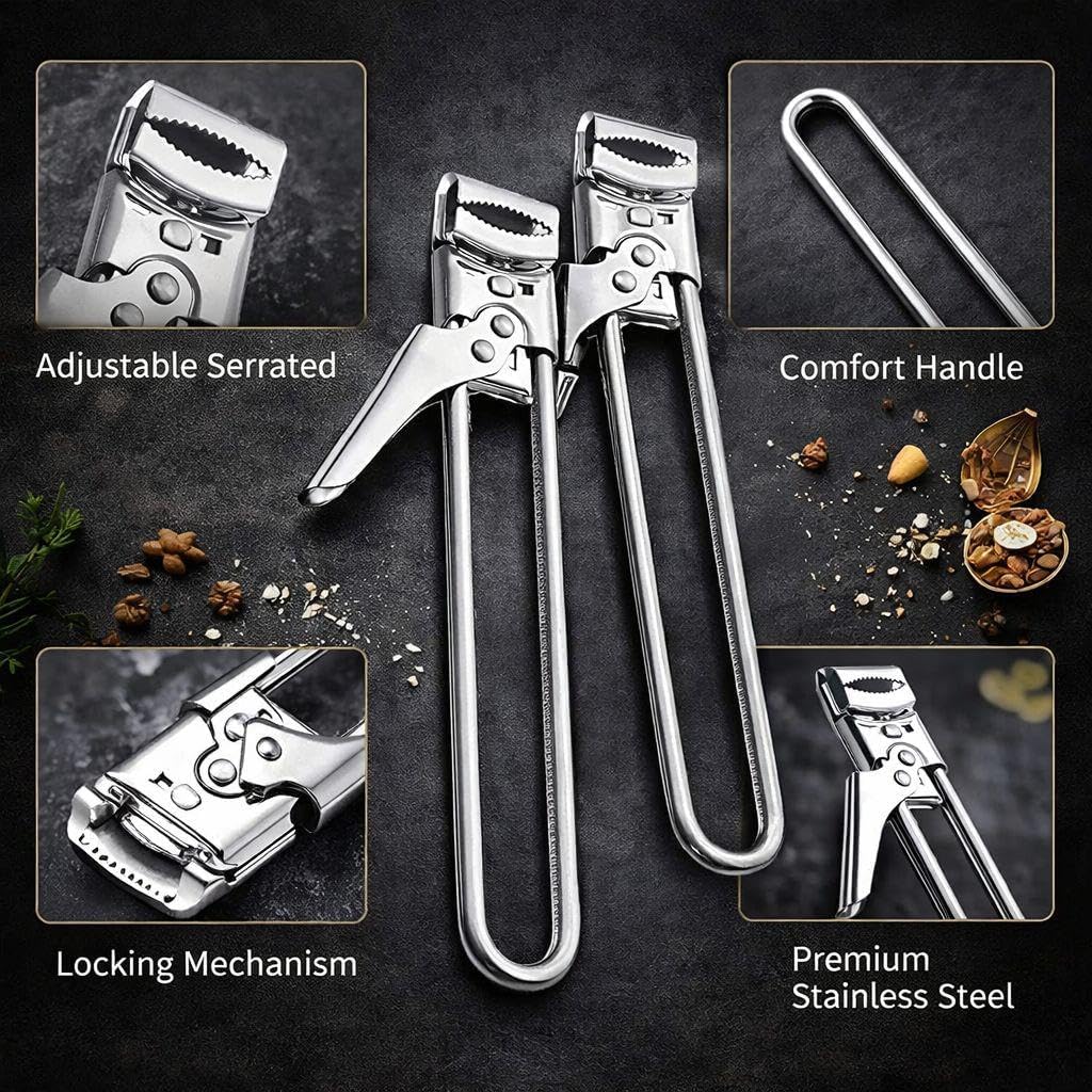 Adjustable Jar Opener Set of 2, Stainless Steel Bottle Opener for Tight Lids, Easy Twist Can Opener for Kitchen Use (Silver)