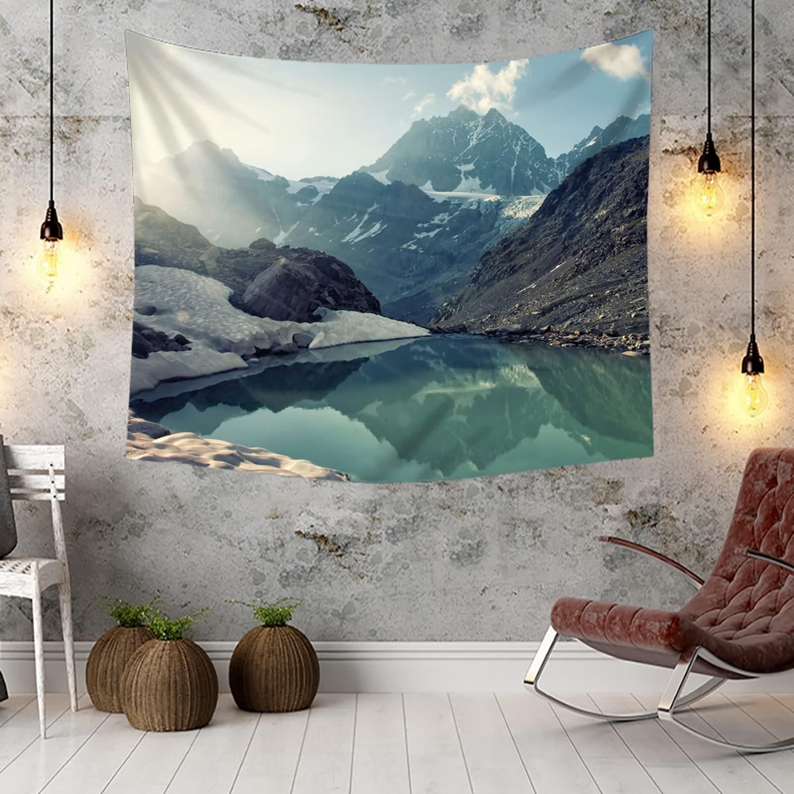 Tolldek Dywan ścienny z motywem krajobrazu, natury, 240 x 220 cm, jezioro, góra, gobelin, zielony, dekoracja domu, na obrus, do salonu, sypialni, dekoracja