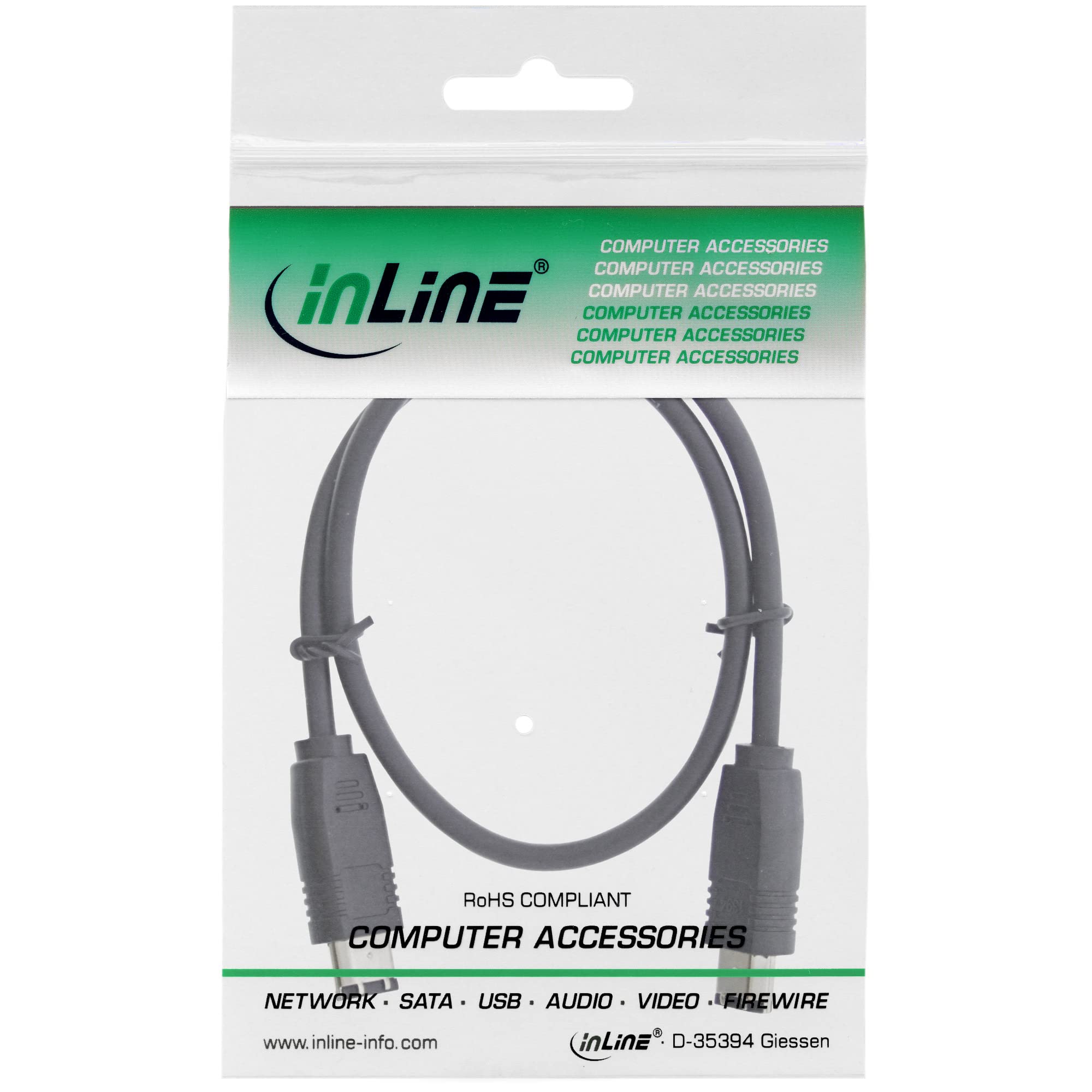 InLine 20322 Cavo FireWire Ieee1394, 6PIN Maschio a 6PIN Maschio, 400 MBit/S, 0.5M Nero