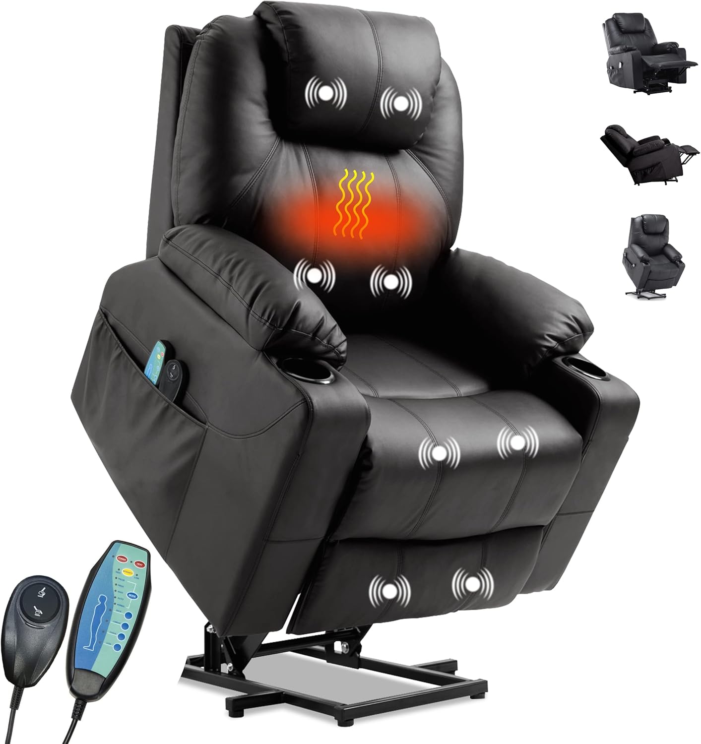 Power Lift Leather Recliner Armchair, Heated 8 Point Massage Sofa Chair