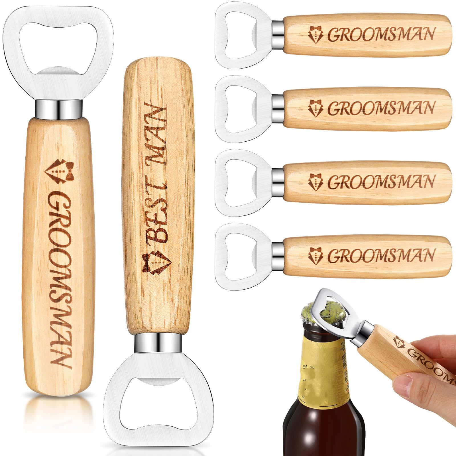 Cadeau mariage garçon d'honneur avec ce lot de 6 décapsuleurs bois