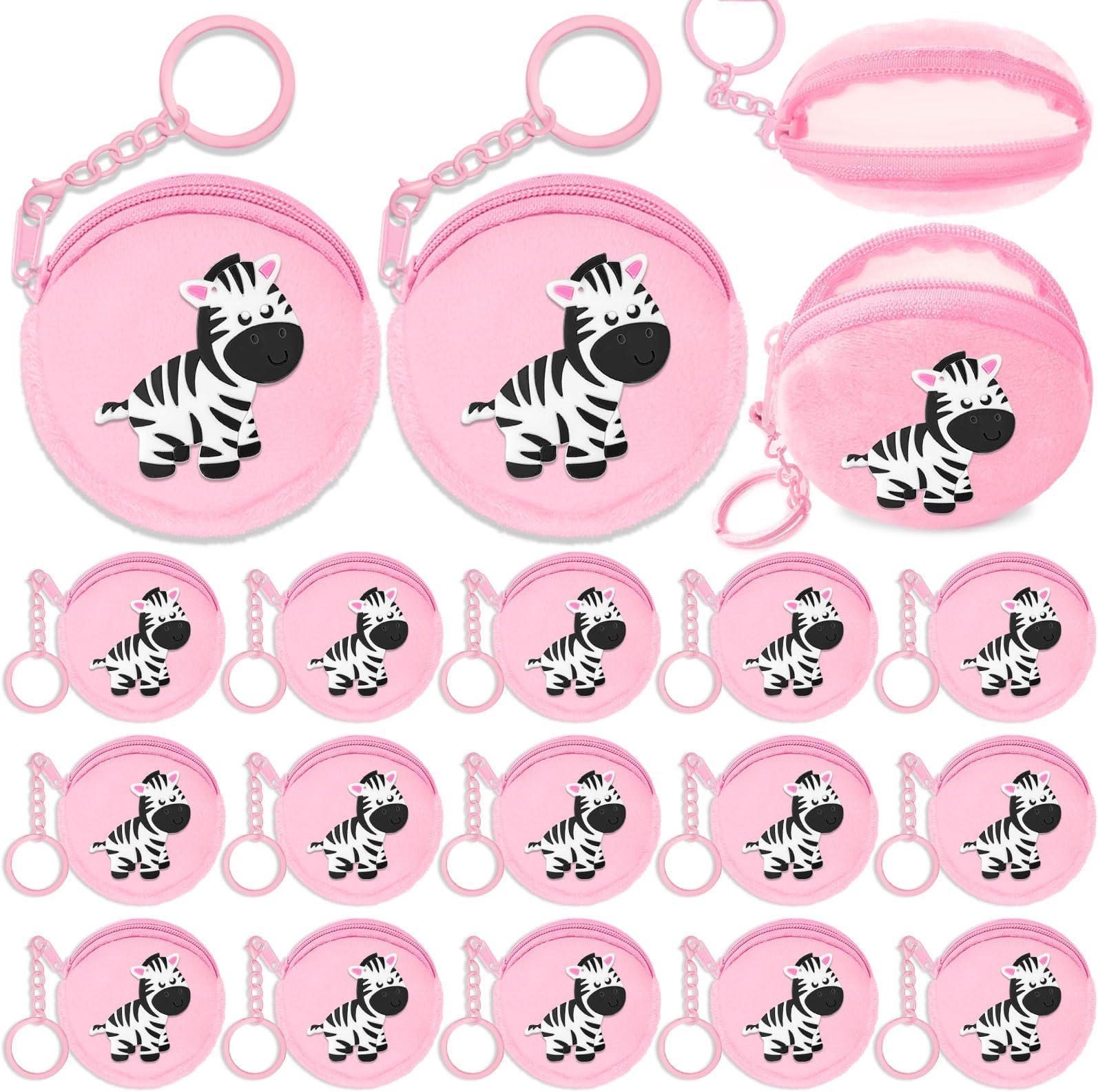 15 Pack Zebra Mini Coin Purses with Keyring for Zebra Safari Jungle Themed Party,Goodie Bag Stuffer, Present for Friends, Creative Souvenirs,Birthday Party, Pink