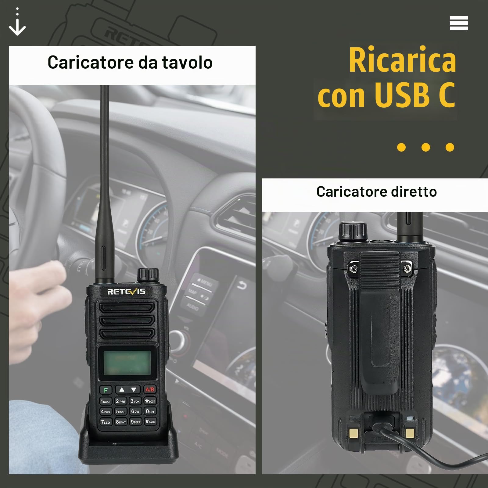 Retevis RA89 Ricaricabile Trasmittenti, Intervallo Lungo Walkie Talkie | IP68 Radioamatoriale, VFO, Batteria 2500mAh, Ricaricabile di USB A-C per il Salvataggio di Emergenza