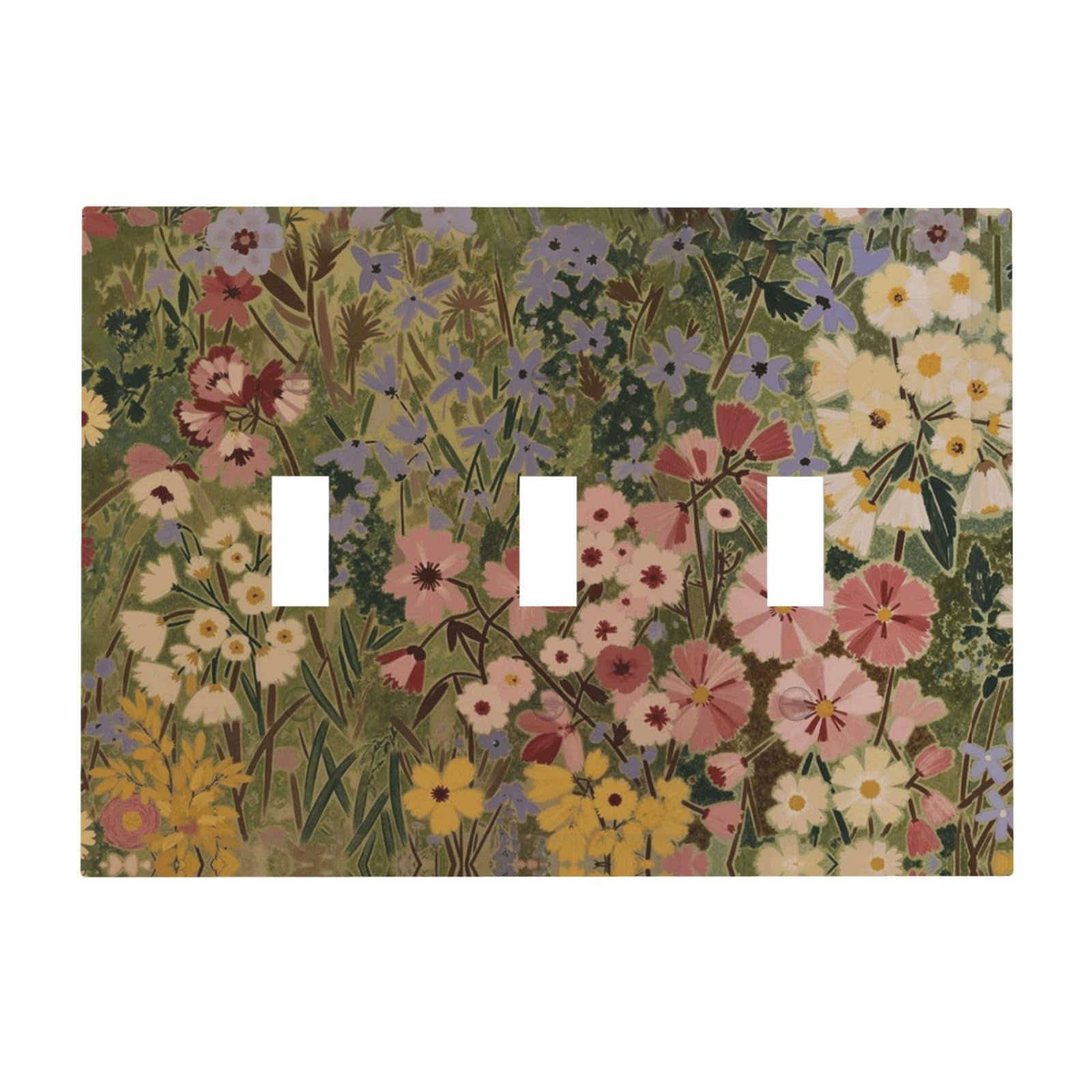 Xuejiaku Decorative Light Switch Cover Plate Vintage Watercolor Wildflower Triple Toggle Switch Plate Covers 3 Gang Wall Plate Boho Floral Botanical Outlet Covers Faceplate for Cottagecore Decor