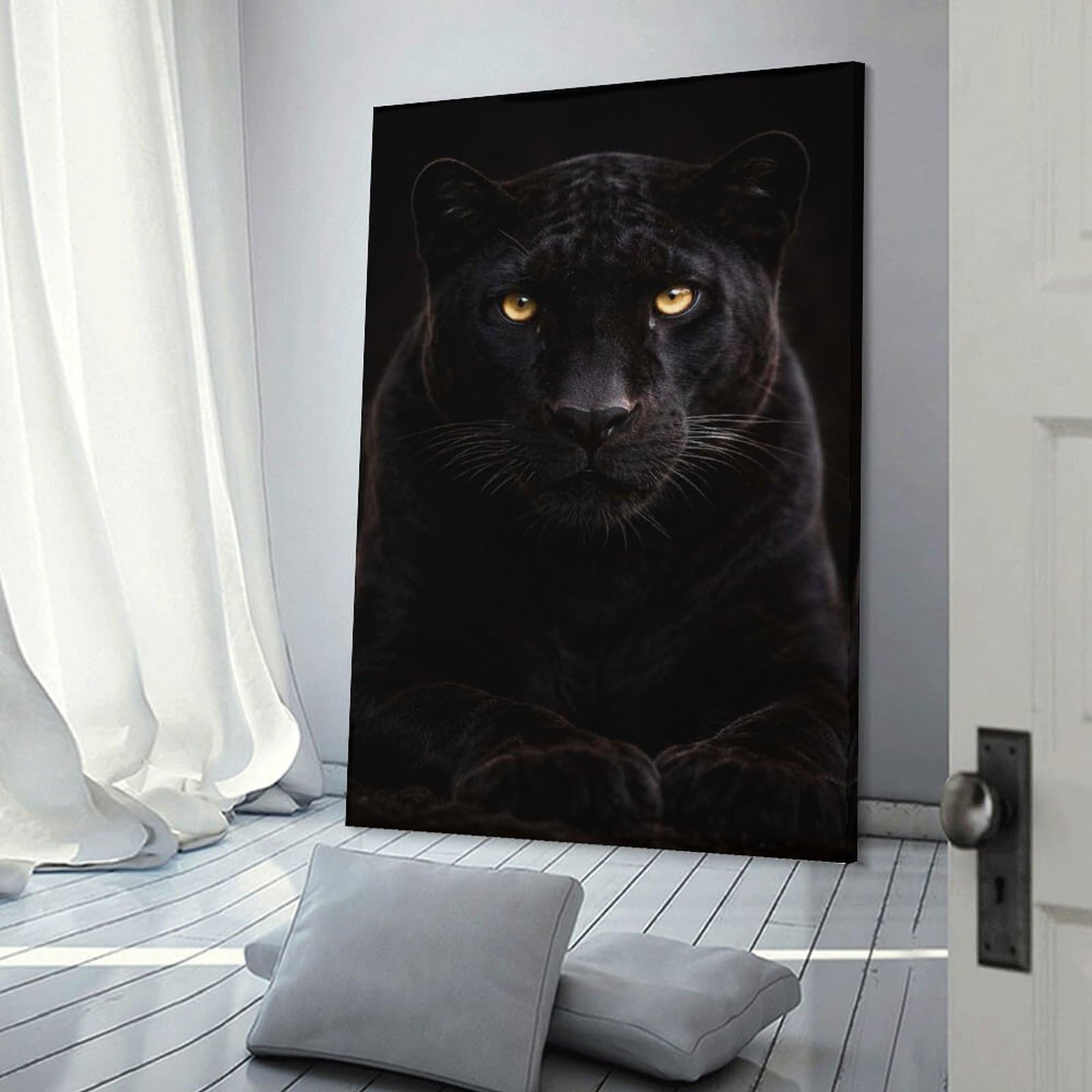 Junmoney Black Panther with Yellow Eyes Decorative Wall Artwork 12x18inch(30x45cm), for Living Room, Bedroom, Office Or Hallway, Decorative Artwork with Broad Appeal
