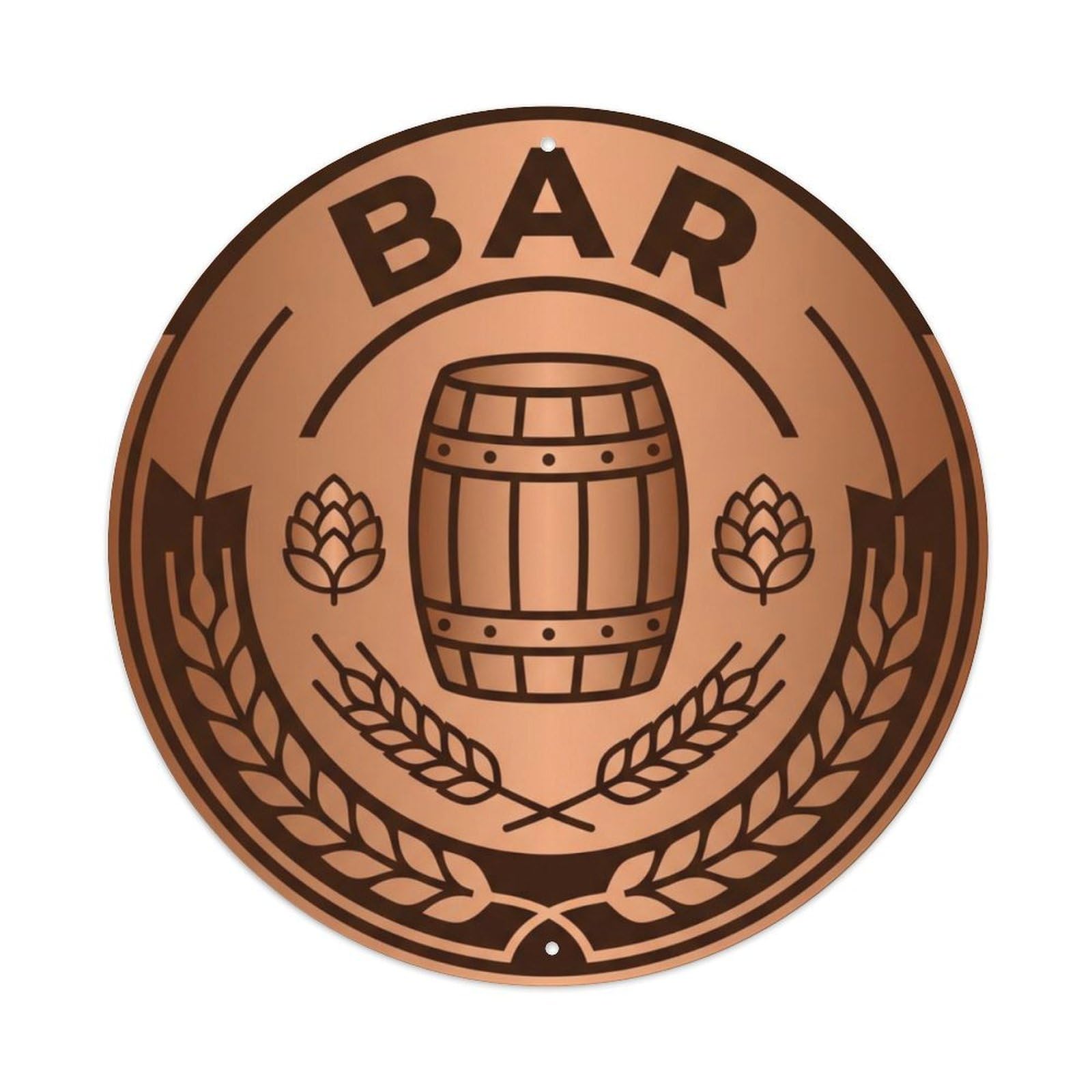 BAR Copper Brewery Shield Metal Tin Sign Plaque Wall Decor for Cafe, Club Bar, Office, Home Garden Round Metal Poster 8x8Inch