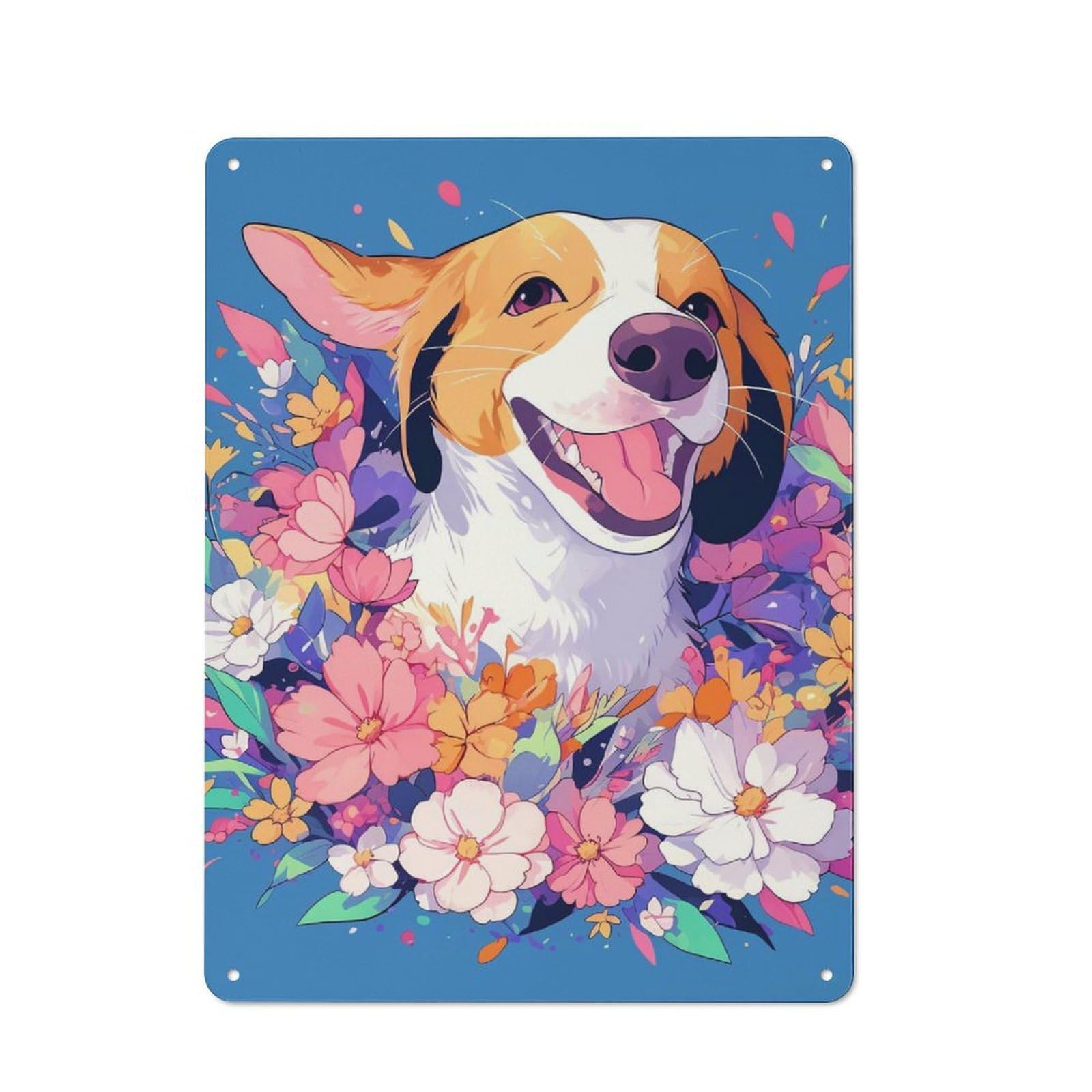 Junmoney Style-6 Classic Kitchen Metal Sign 40X30cm Featuring Happy Dog Surrounded By Flowers, Cafe Wall Decor For Restaurant, Kitchen, Counter Or Breakfast Nook
