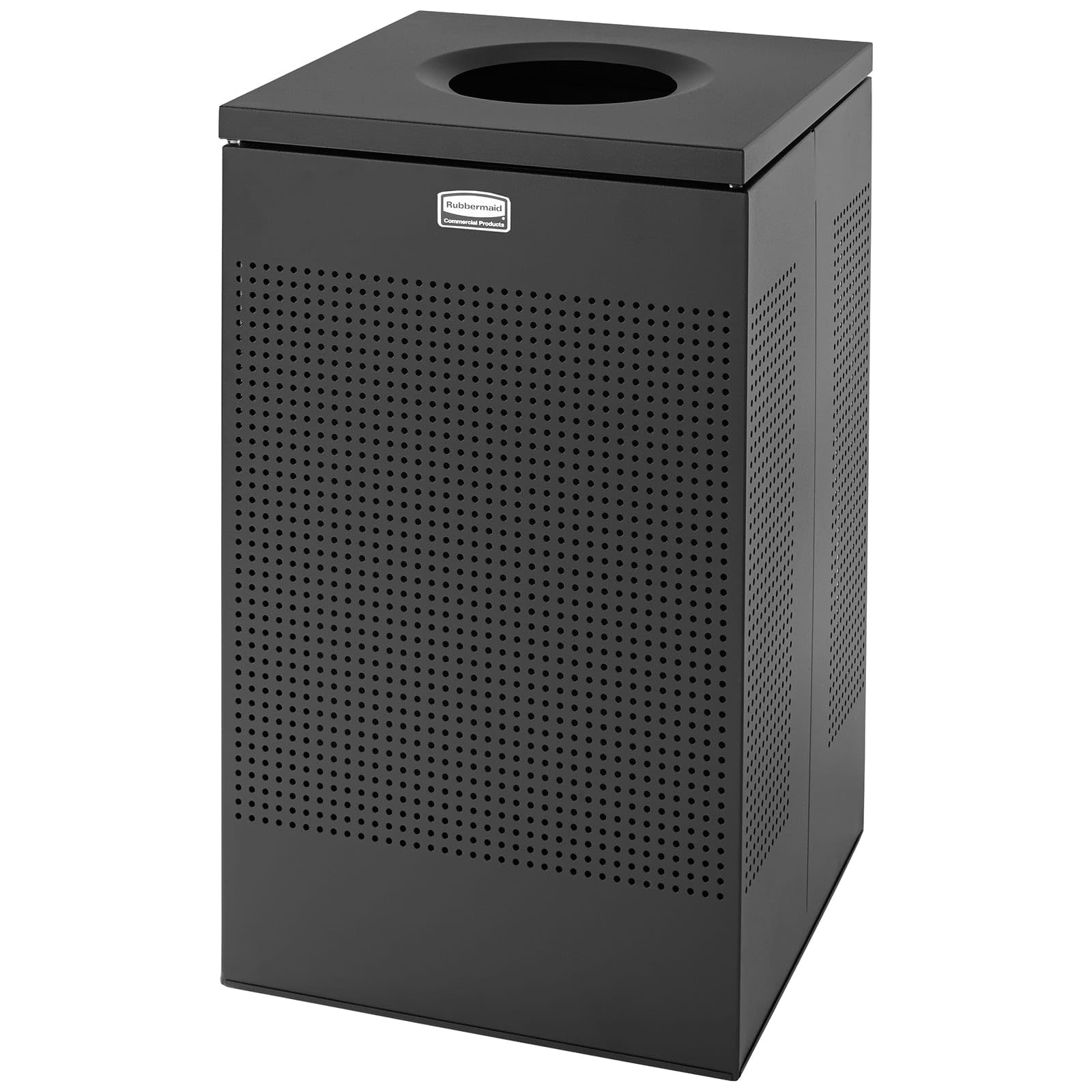 Rubbermaid Commercial Products Silhouette Square Open Top Trash Can 20 Gal Black Indoor for Offices Hotel Lobbies Front