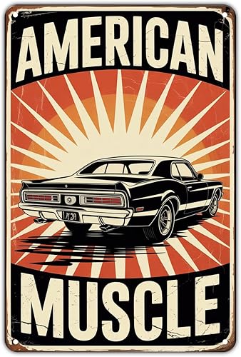 American Muscle Car tin sign Vintage Classic Car Metal Sign for Garden & Yard Bar Porch Garage Home Bedroom Kitchen Decor Gift 8 x 12 easy to hang