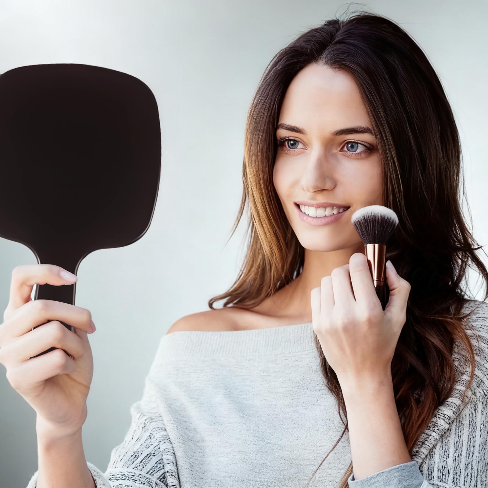 Specchio professionale a mano con manico ergonomico, forma rotonda, specchio portatile per trucco, specchio piccolo per taglio capelli dietro, uso dentale e barbiere, specchio per viaggio