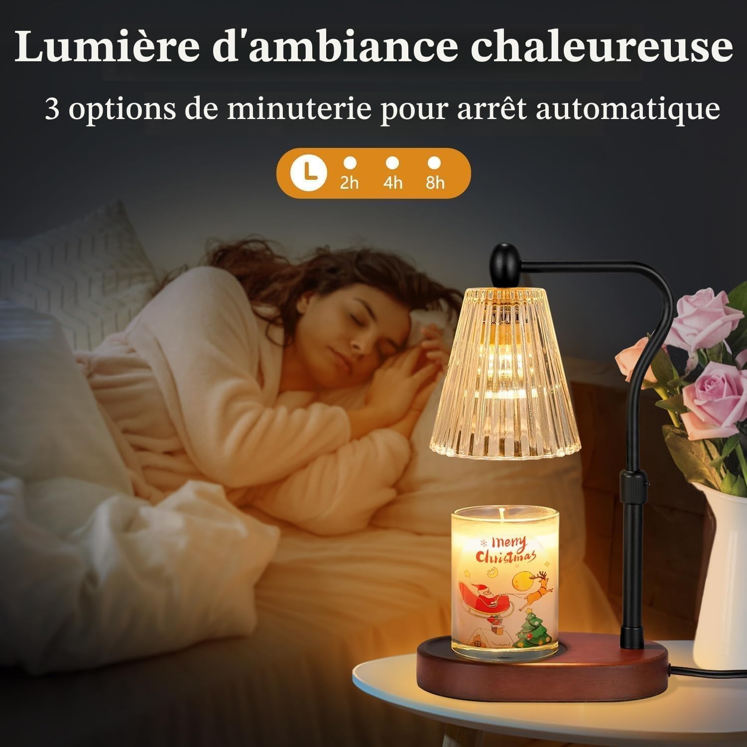 Loowoko Lampe Chauffe Bougie, Chauffage Bougie avec Minuterie et Variateur,Réglable en Hauteur,avec 2 Ampoules,Candle Warmer Lamp pour Bougies Parfumées en Verre, Maison, Chambre, Décoration