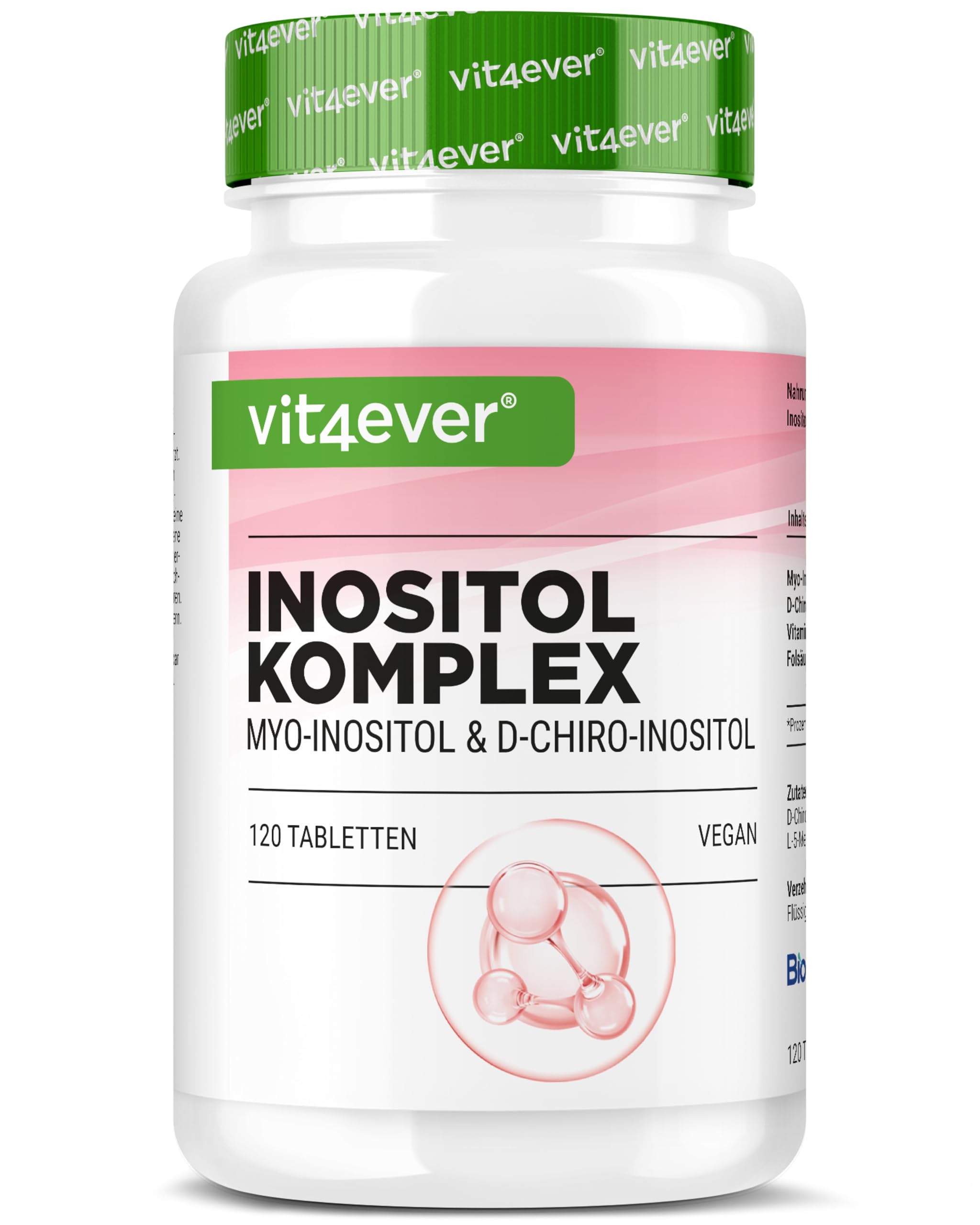 vit4ever Inositol Komplex - 2000 mg Myo & D-Chiro-Inositol - mit Vitamin B6 & Folat - für Frauen mit Kinderwunsch - trägt zu normaler Fruchtbarkeit & Hormontätigkeit bei - 120 Tabletten