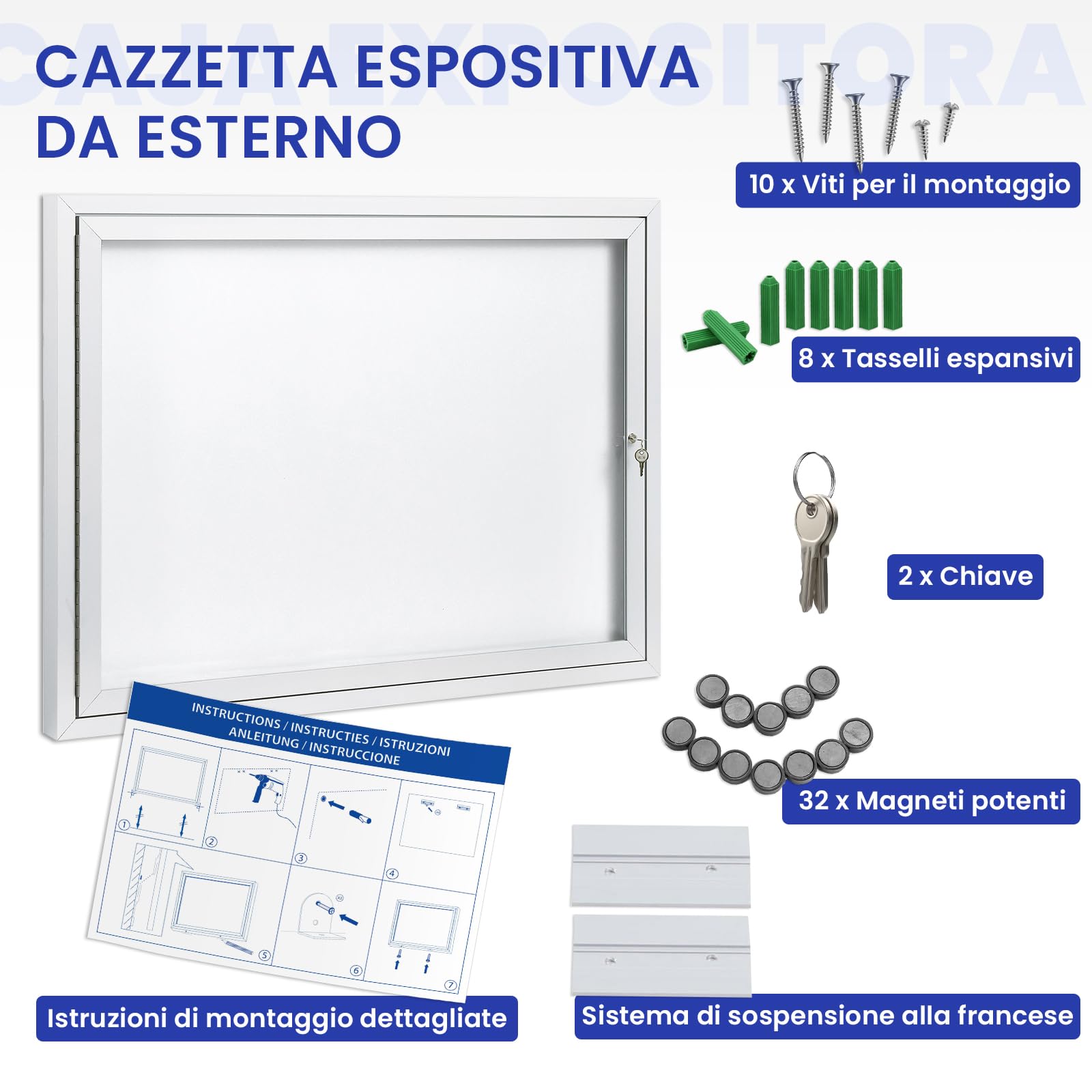 Swansea 8 x A4 Bacheca per esterno con chiave, resistente alle intemperie, magnetica per esterni, con telaio in alluminio 95 x 71cm (A1)