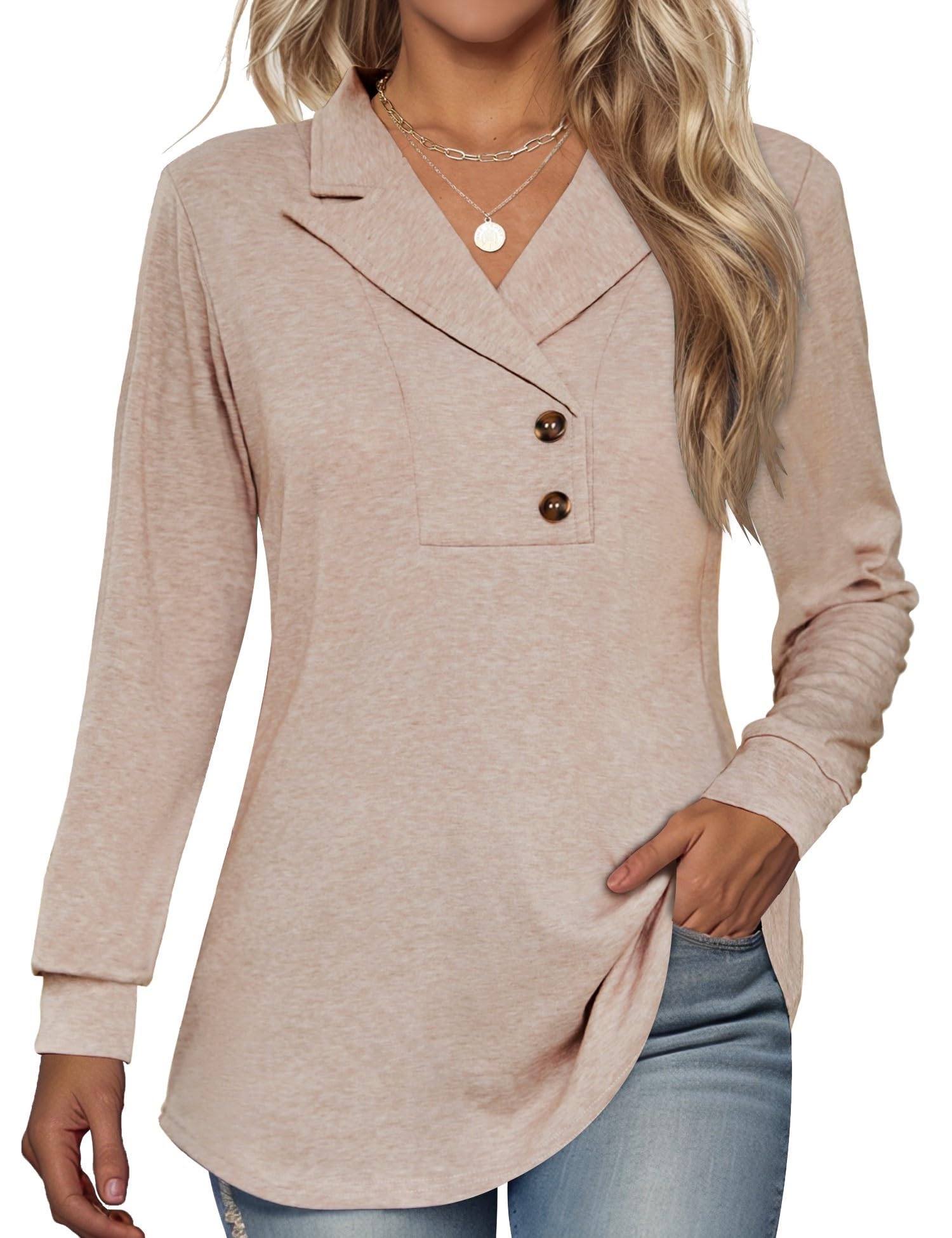 Tisfeer Sweatshirt Damen Pullover V-Ausschnitt Langarmshirt Elegant Business Lässig Tunika Tops Herbst Winter Einfarbig Oberteile