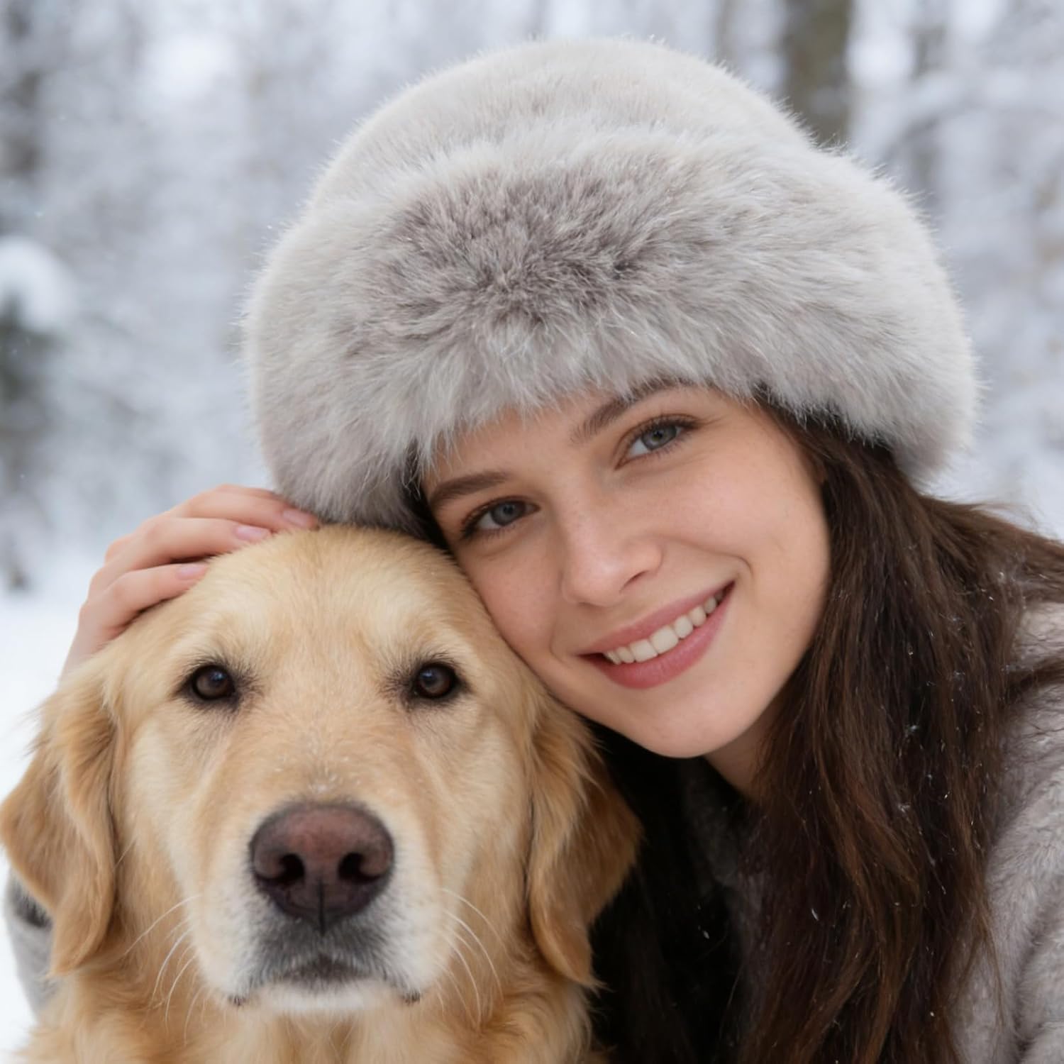 Winter Faux Fur Bucket Hat – Fluffy Furry Winter Hats for Women, Soft Mongolian Grey Bucket Hats for Woman Men - Image 3