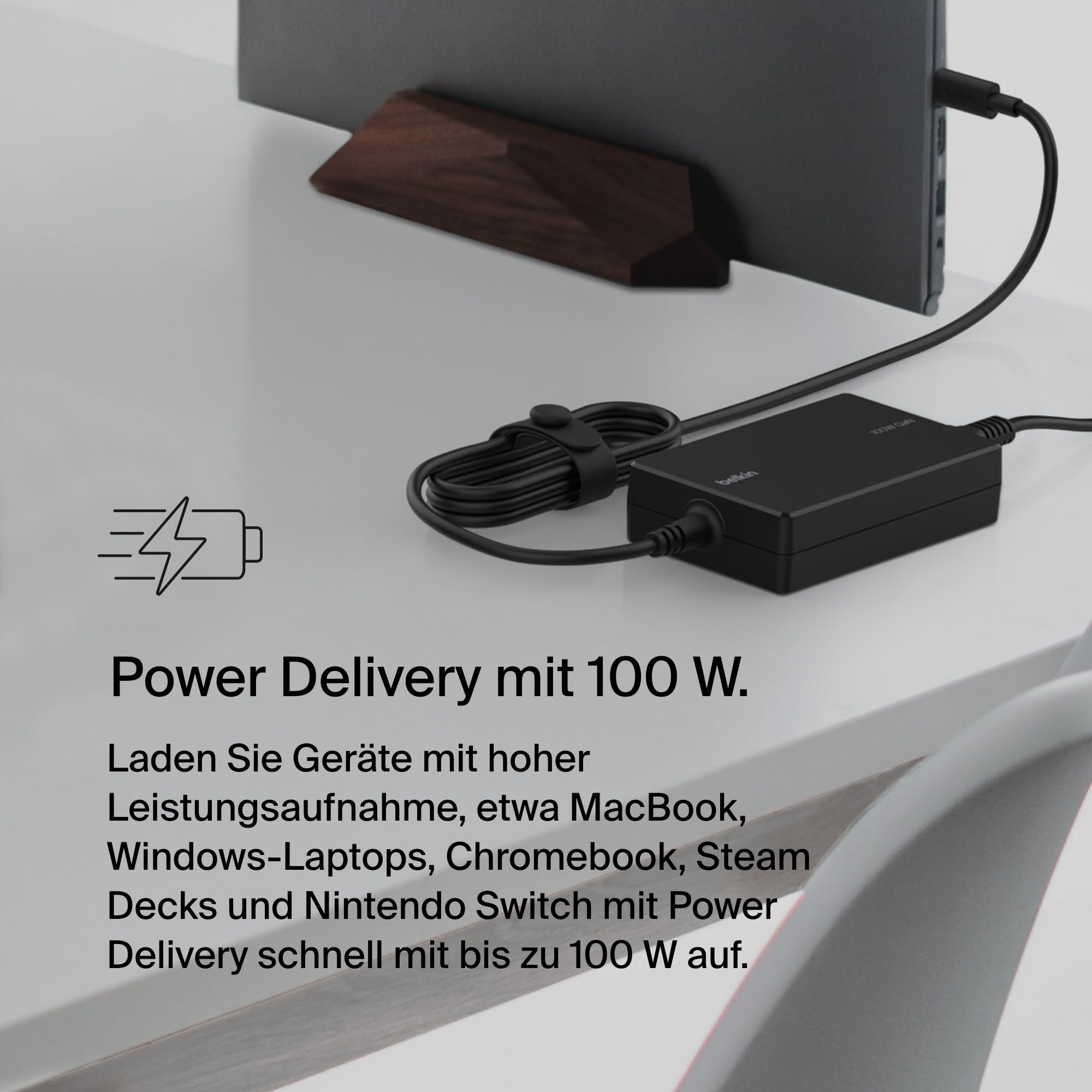 Belkin Connect 100-W USB-C-Core-GaN-Netzteil, Schnelllade-Adapter, universelle Kompatibilität mit USB-C, 100W Power Delivery, Kabels mit UK/EU Stecker, zum Gamen, für MacBook, PC-Laptops, Chromebook
