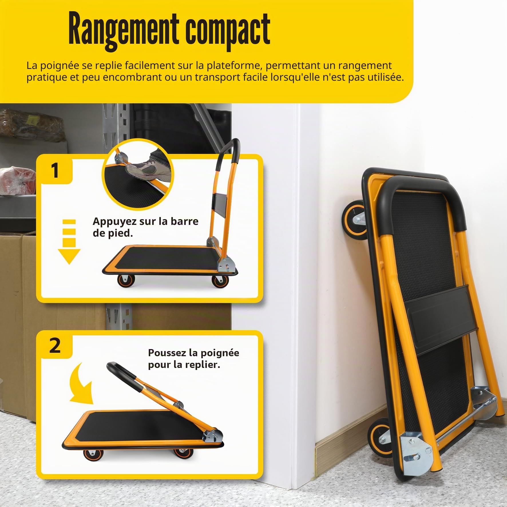 MaxWorks 80876 Chariot à plateforme pliable pour camion, capacité 158,7 kg, noir et jaune : 73 x 47,6 x 83,8 cm