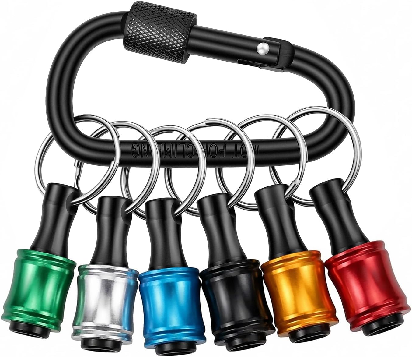 Bit Holder Keychain 1-Pack (6 Holders), 1/4" Hex Shank Quick Release Drill & Screwdriver Bit Holders, Aluminum Alloy Extension with Secure Ball Lock, for Impact & Hand Drivers, Multi-Color
