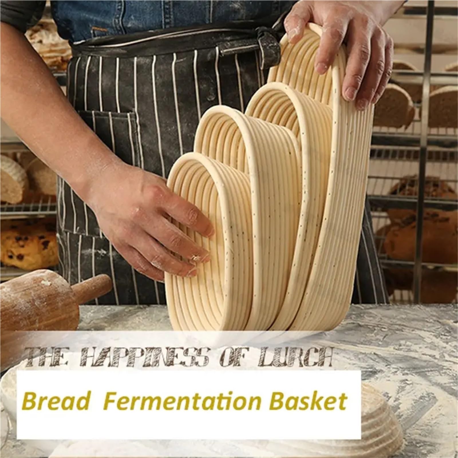 Cestas for fermentación de masa pan, cesta mimbre, madre ratán portátil, cestas for, herramientas cocina Para Hornear Pan(15X8X5cm)