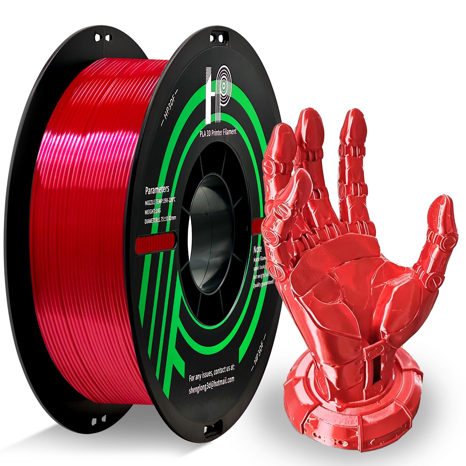 HP3DF PLA Filament, Silk PLA, 3D Printer Filament, PLA Filament 1.75mm Dimensional Accuracy +/- 0.02mm, 1KG Spool (2.2 lbs), Fit Most FDM Printer (Silk Red)