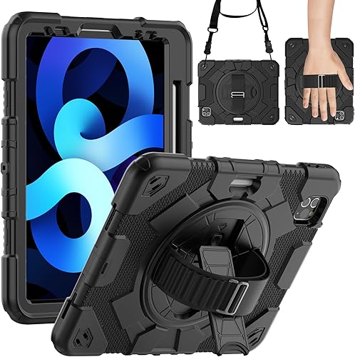 Funda para iPad Air de 54 generación de 10.9 pulgadas 20222020, protección resistente a prueba de golpes, soporte giratorio de 360, correa de mano,