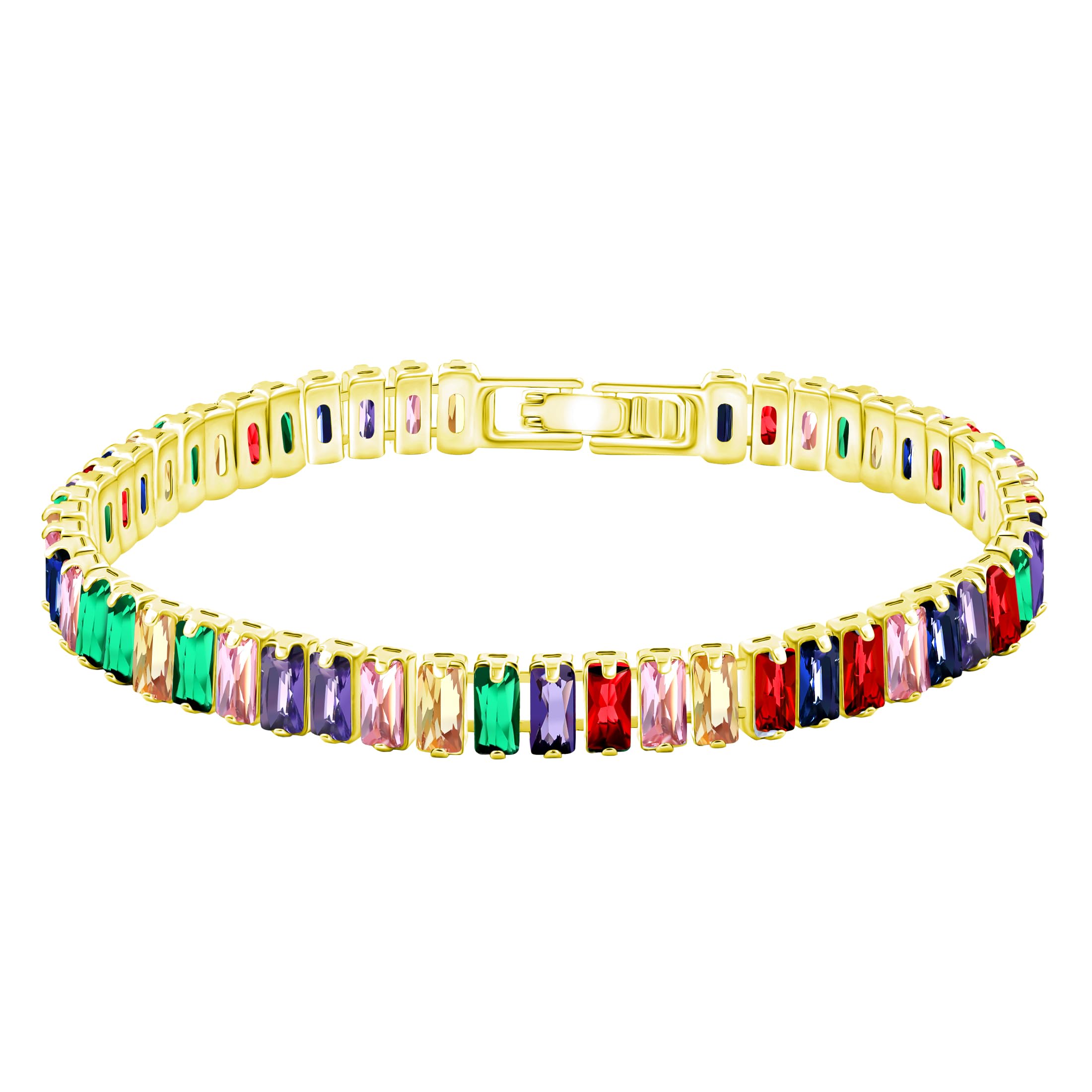 Uloveido 2.5 * 6mm Cubic Zirconia Rectangular Tennis Bracelets for Women | Classic Emerald Cut Faux Diamond Eternity Bracelet Size 6.5-7.5 Inch