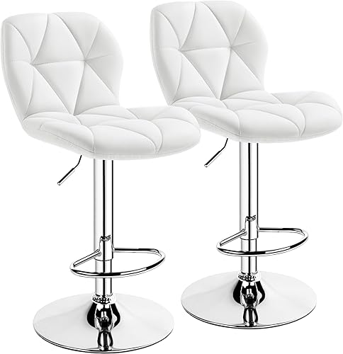Miniatura 19 de Yaheetech Juego de 2 taburetes de bar, modernas sillas ajustables para isla de cocina, taburetes giratorios de piel sintética negra para bar,