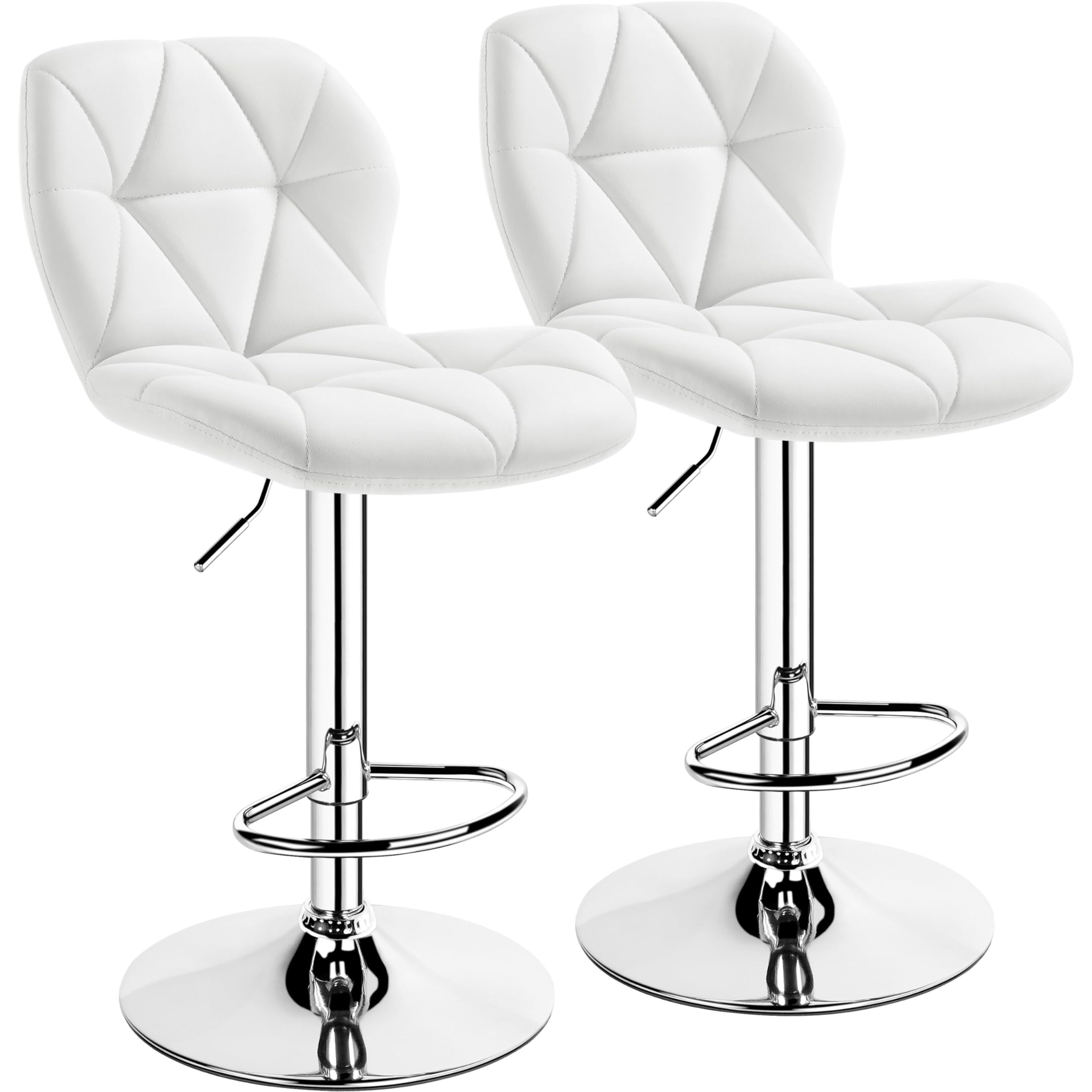 Yaheetech Barstools Set of 2, PU Leather Counter Stools Bar Chairs with Backrest, Height Adjustable Swivel Tall Chairs for Home Bar Kitchen Island, White