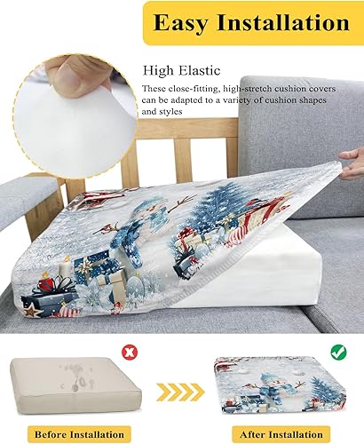 Miniatura 5 de Fundas de cojín para sofá, diseño de muñeco de nieve de Navidad, funda elástica para sofá con parte inferior elástica, diseño de bolas de Navidad,