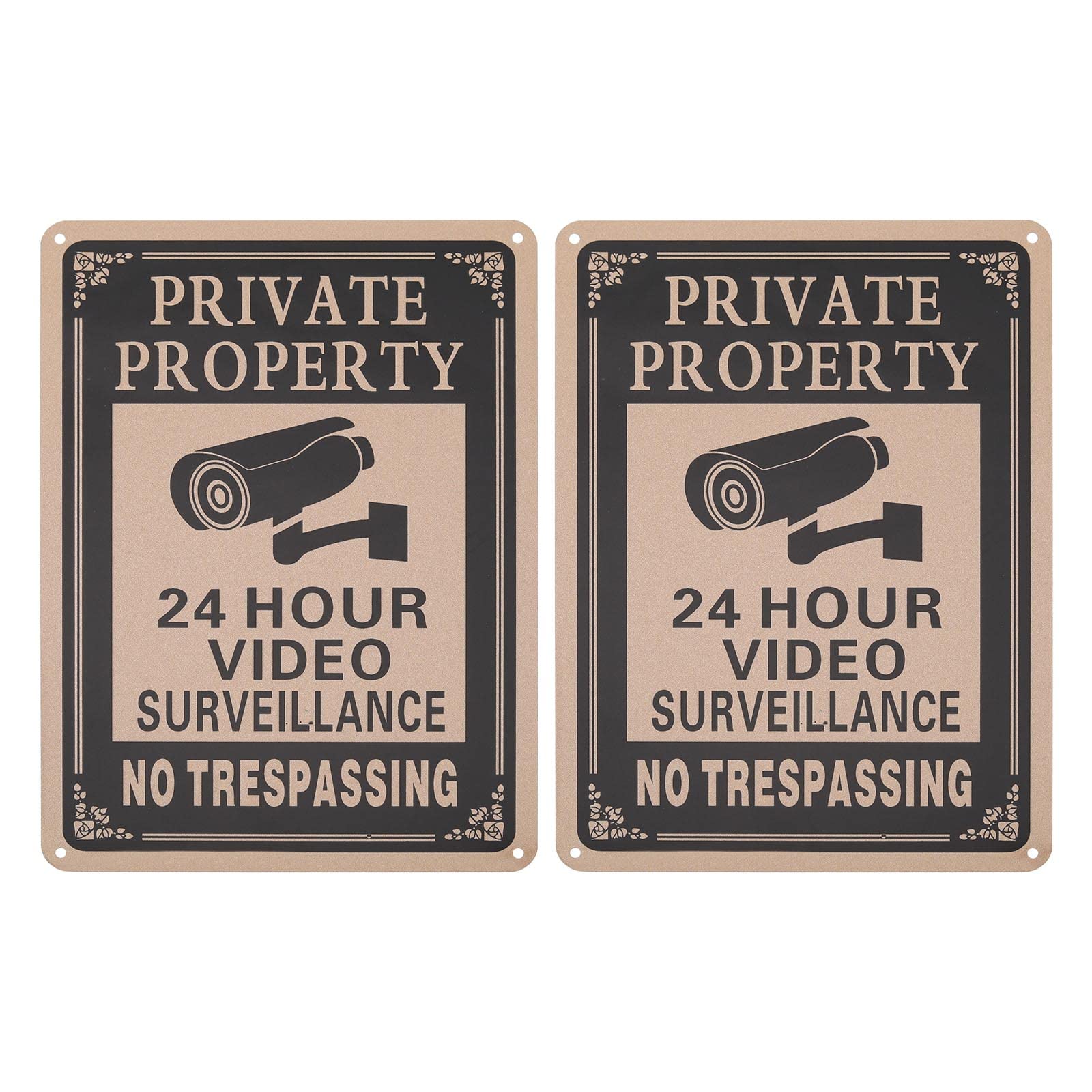 SG Store2PCS 24 Hour Video Surveillance Reflective Warning Sign No Trespassing Private Property Sign 25x18cm Aluminum Rust-Free Waterproof Security Camera Sign