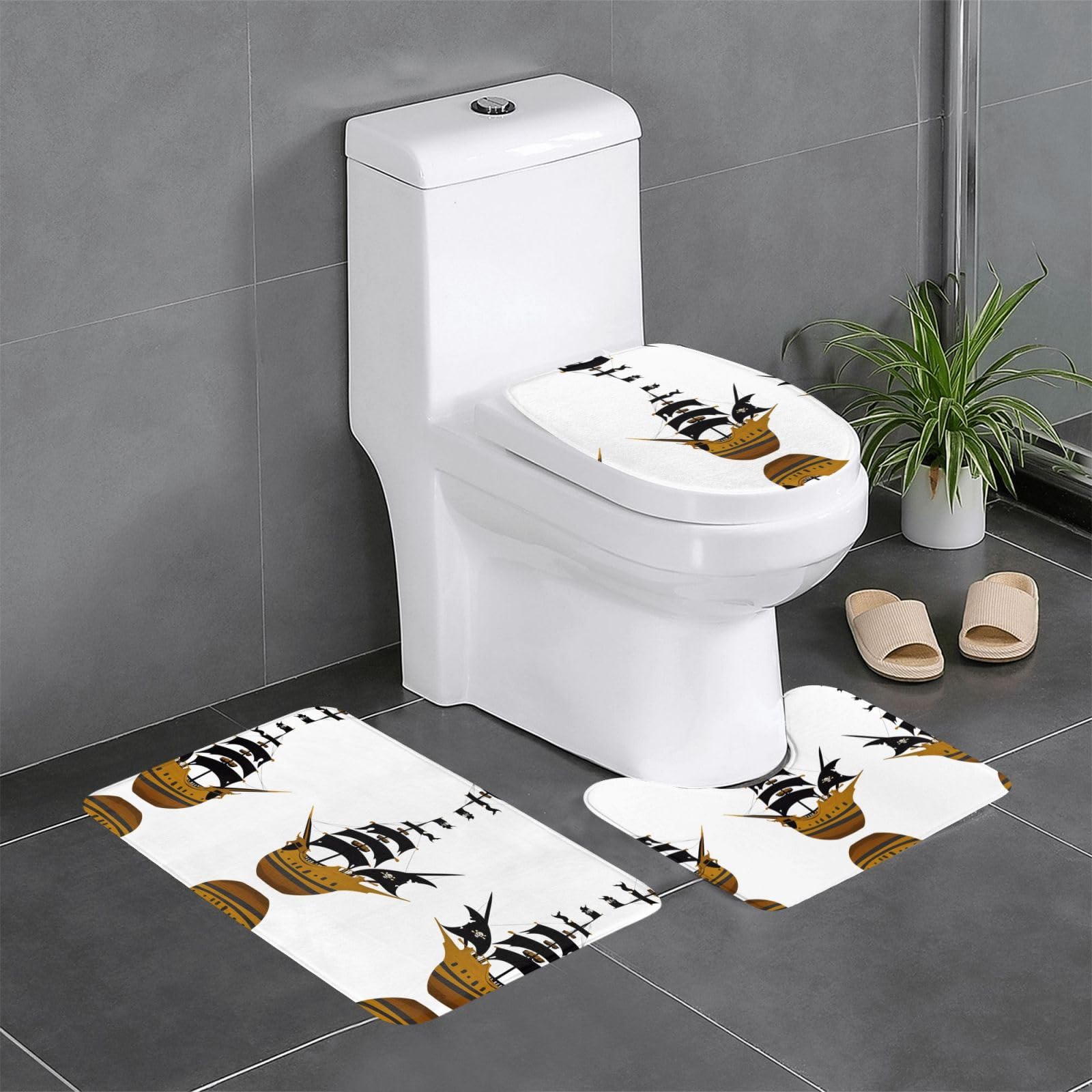 Tapis de salle de bain antidérapants et faciles à nettoyer motif bateau pirate
