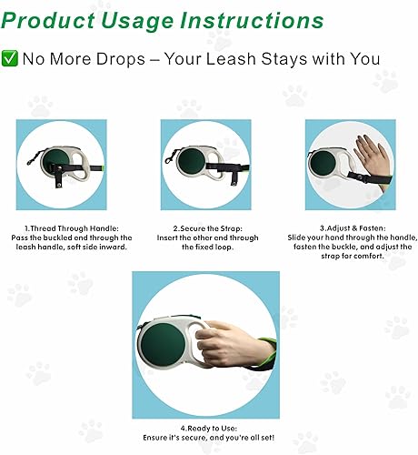 Miniatura 6 de Correa de muñeca para correa retráctil para perro, correa de seguridad ajustable con forro de neopreno suave y gancho bloqueable para control de