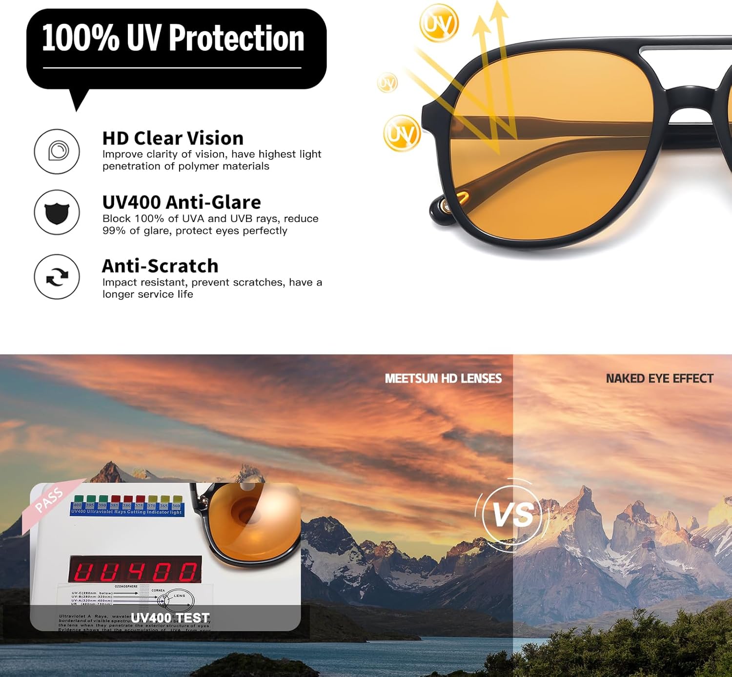 MEETSUN Retro Oversized Aviator Sunglasses for Women Men Trendy 70s 80s Vintage Square Aviators 3 Pack UV400 - Image 5