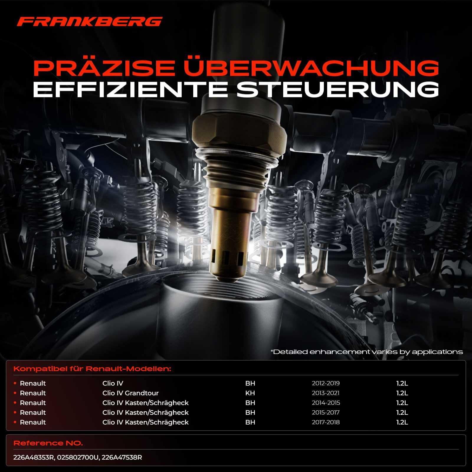 Frankberg Lambdasonde Regelsonde vor Katalysator Kompatibel mit Clio IV BH 1.2L 2012-2019 Clio IV Grandtour KH 1.2L 2013-2021 Replace# 226A47538R