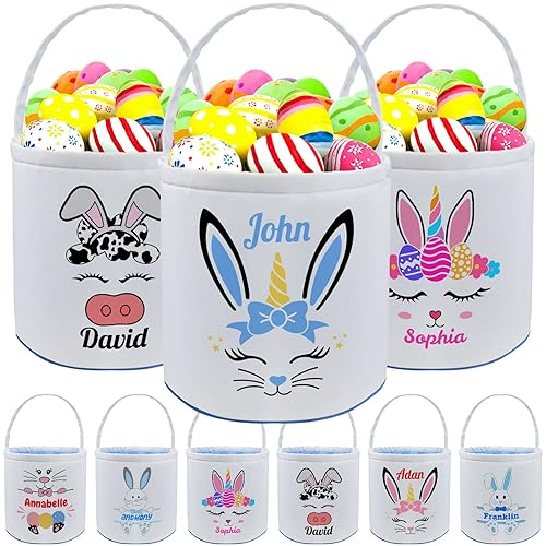 Cesta de Pascua personalizada con nombre para niños, lona personalizada, bolsa de regalo para bebés, niños y niñas Cesta de Pascua personalizada con nombre para niños, lona personalizada, bolsa de regalo para bebés, niños y niñas