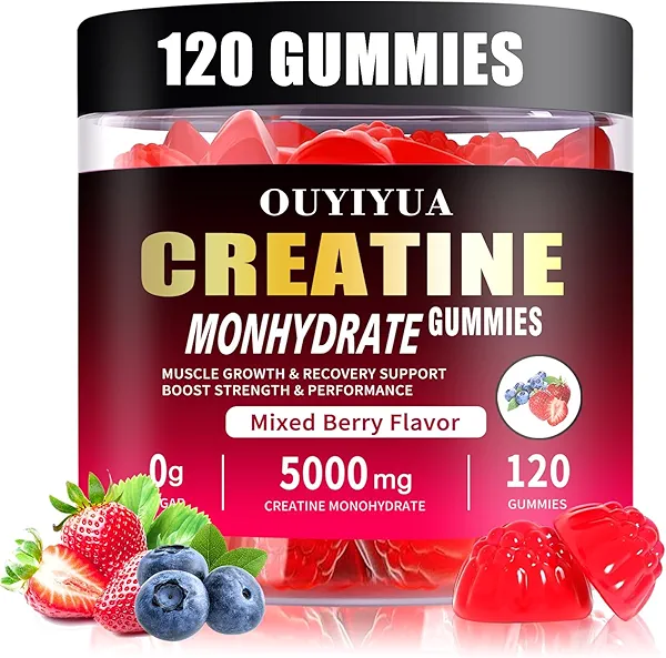 OUYIYUA Creatine Monohydrate Gummies 5000mg for Men & Women - Sugar Free Pre-Workout Supplement, Chewables for Muscle Strength, Muscle Builder, Energy Boost, Mixed Berry Flavor, 120 Count