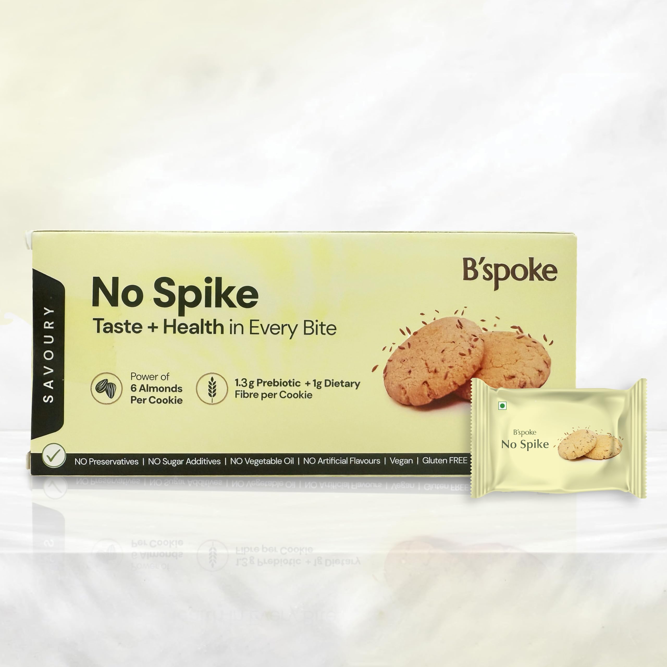 B'spoke No Spike Savoury Cookies | More than 55% Blanched Almond Flour | 11% Prebiotic Fibres | 15% Protein | 8% Dietary Fibres | 10 Vitamins & Minerals | High Fibre | High Protein | No Added Sugar | No Maida | No Palm Oil | No Artificial Color & Flavour | No Sugar Spike | Gluten Free | Low Carb Healthy Cookies for Steady Energy & Gut Health-image-8